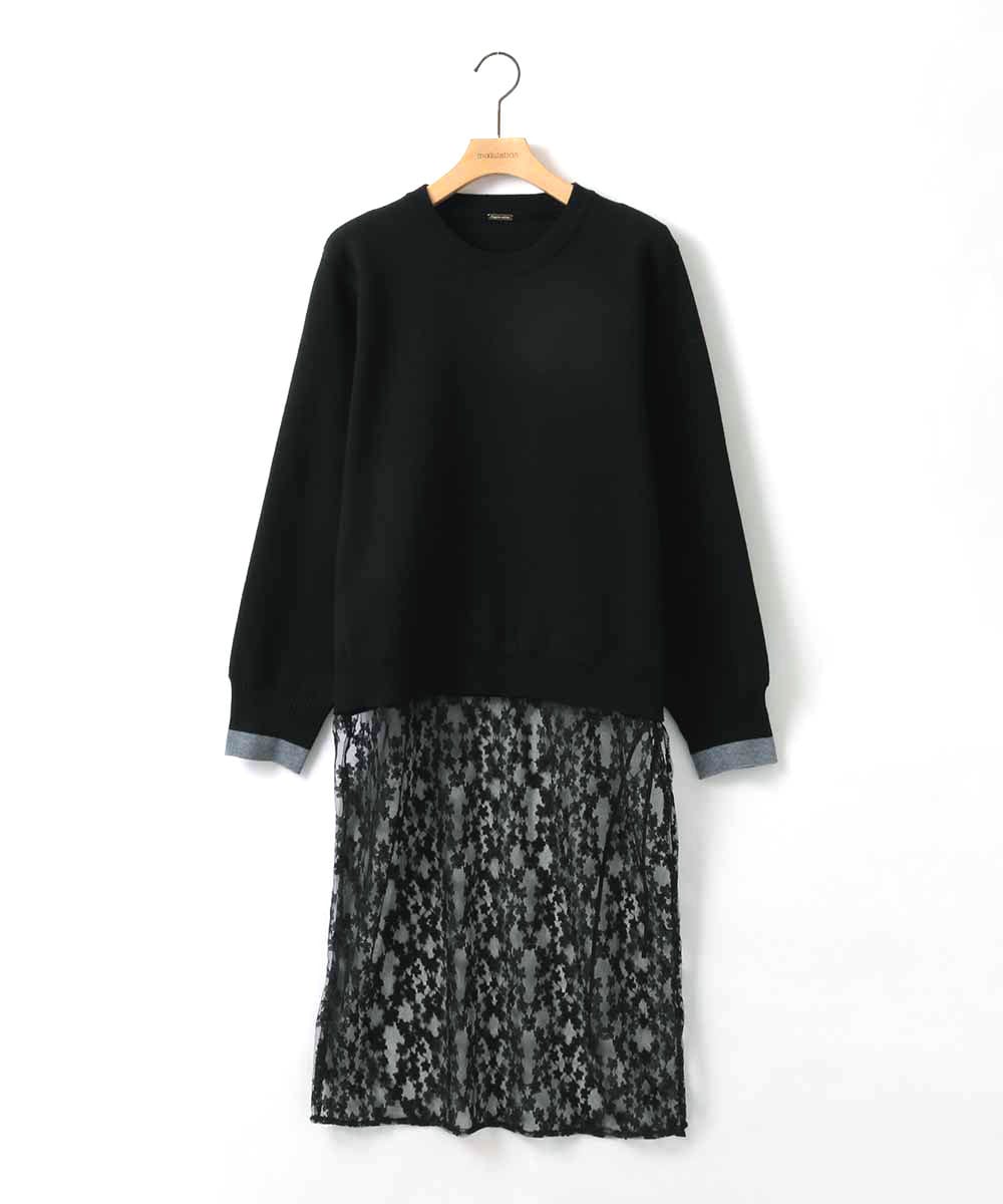 【洗える】レーススカート付きニットプルオーバー