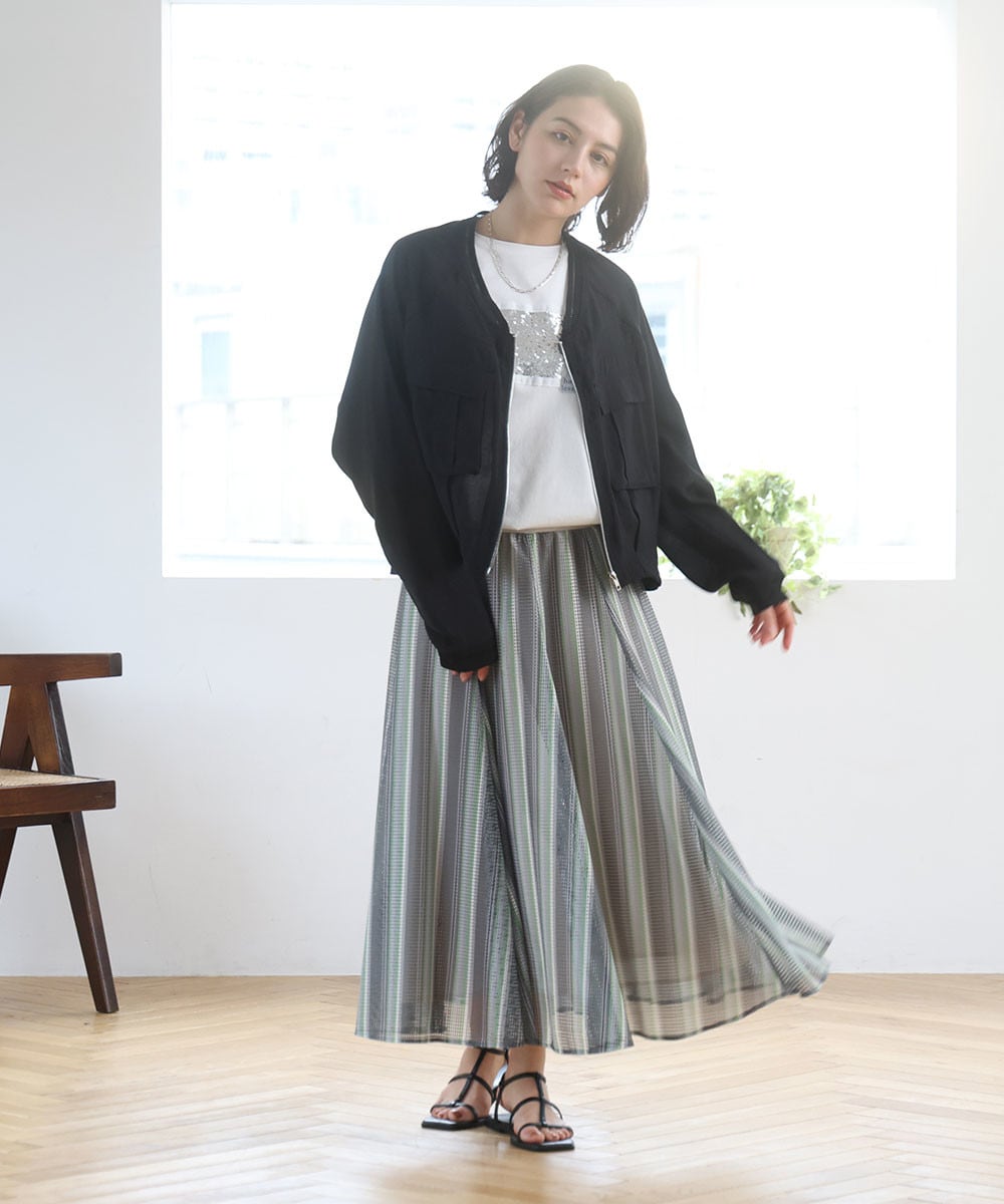 マルチカラーメッシュフレアスカート