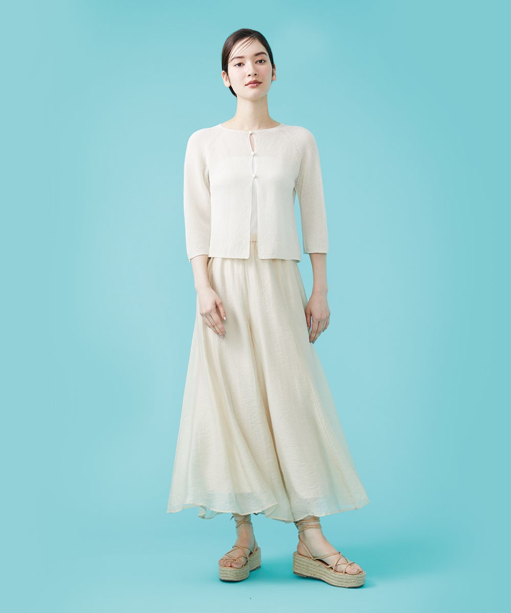 Paper yarn knit cardigan x flare pants