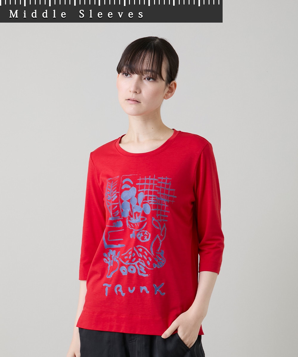 ウィンドウプリントカットソー/日本製/洗える