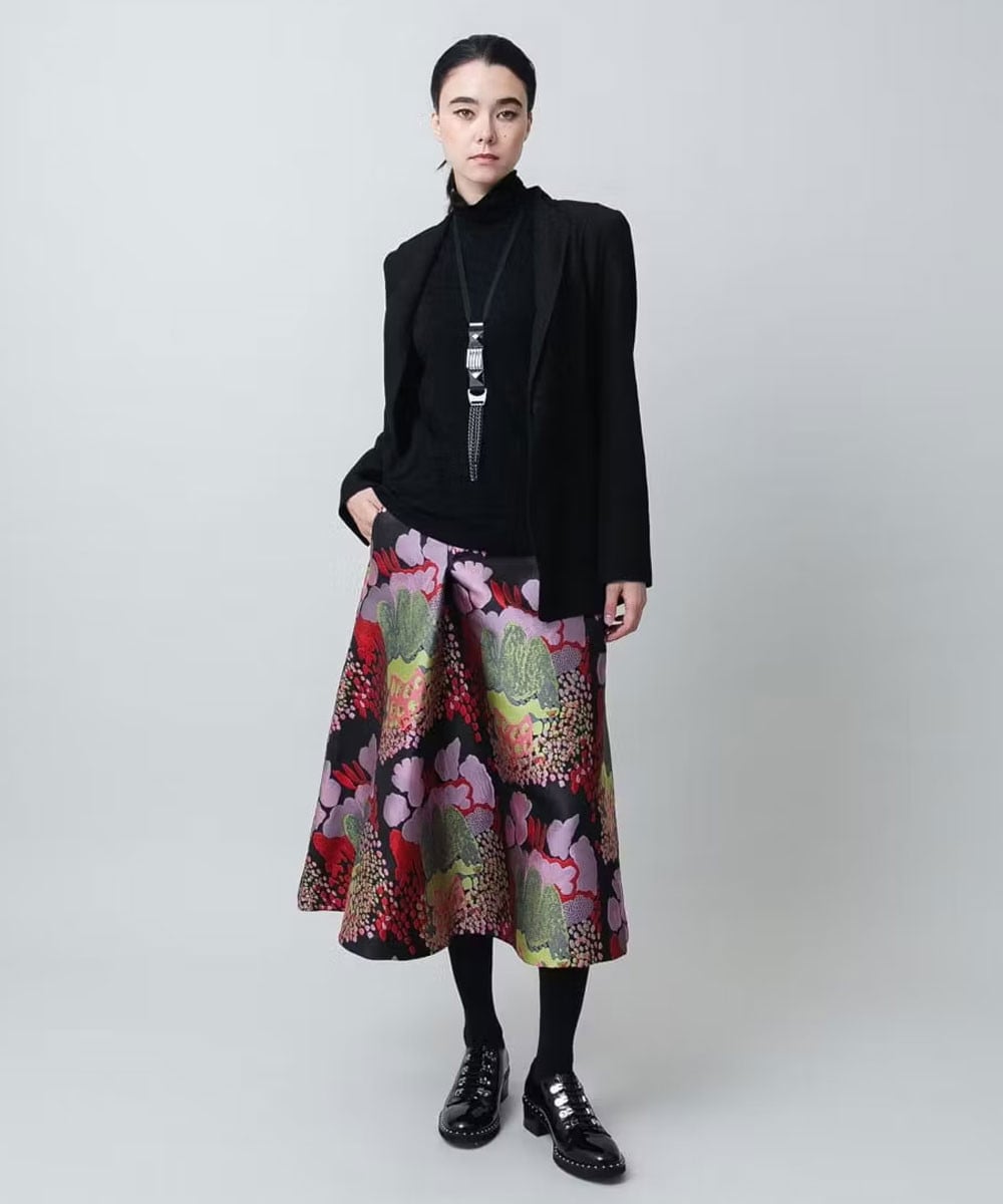 絵画ジャカードフレアスカート/日本製