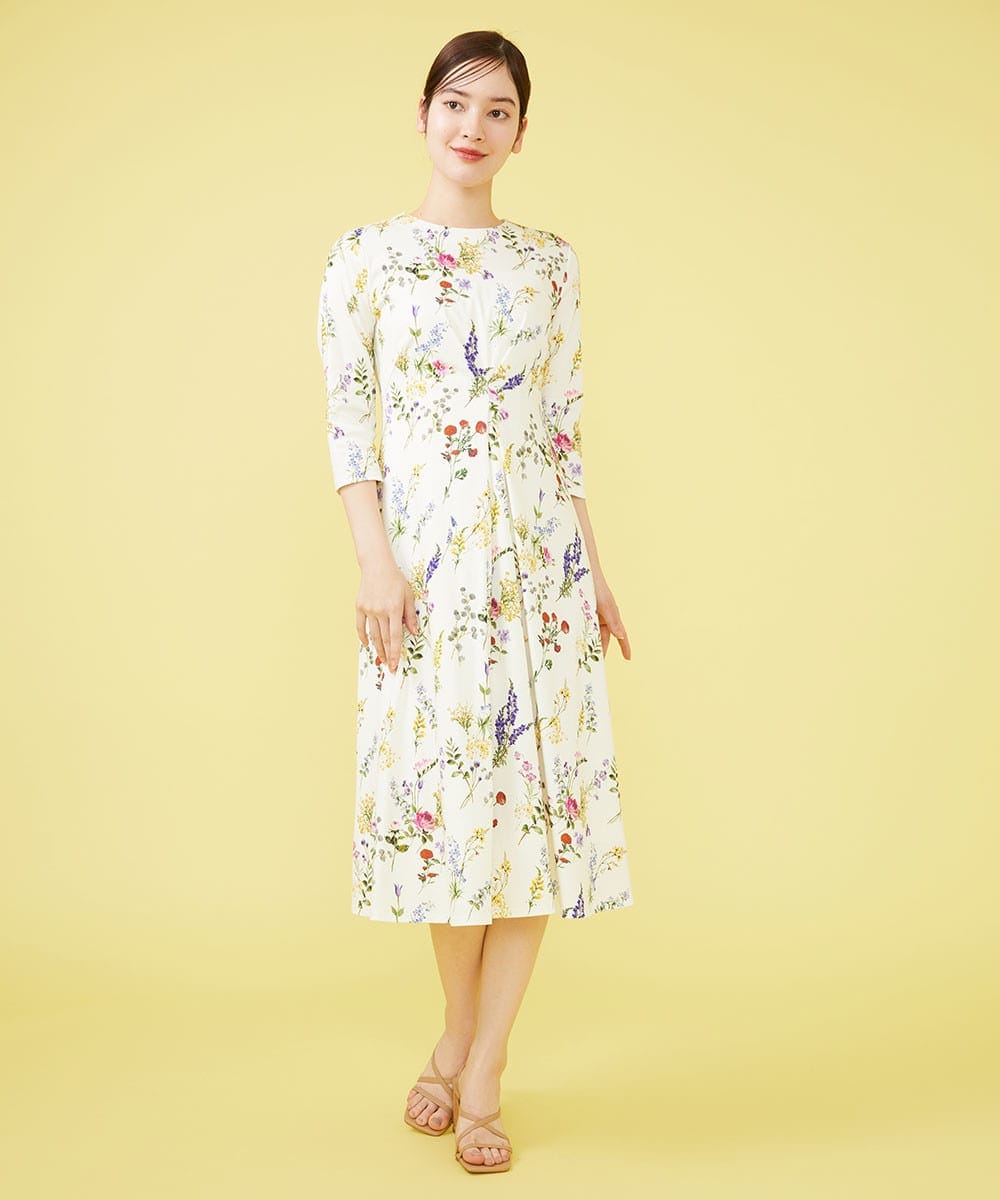 Flower bouquet print jersey dress