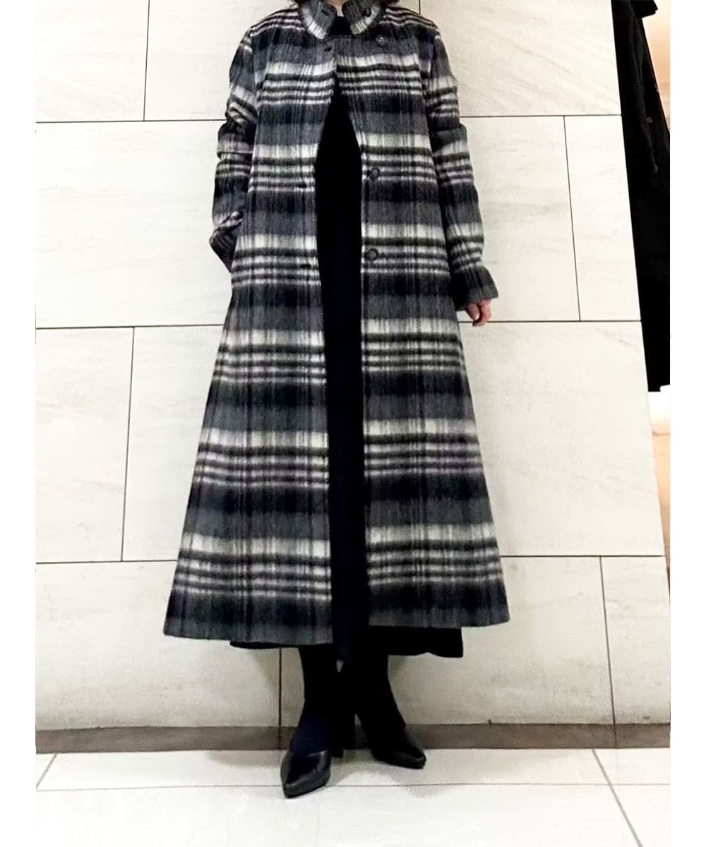 ウールシャギーチェック柄コート