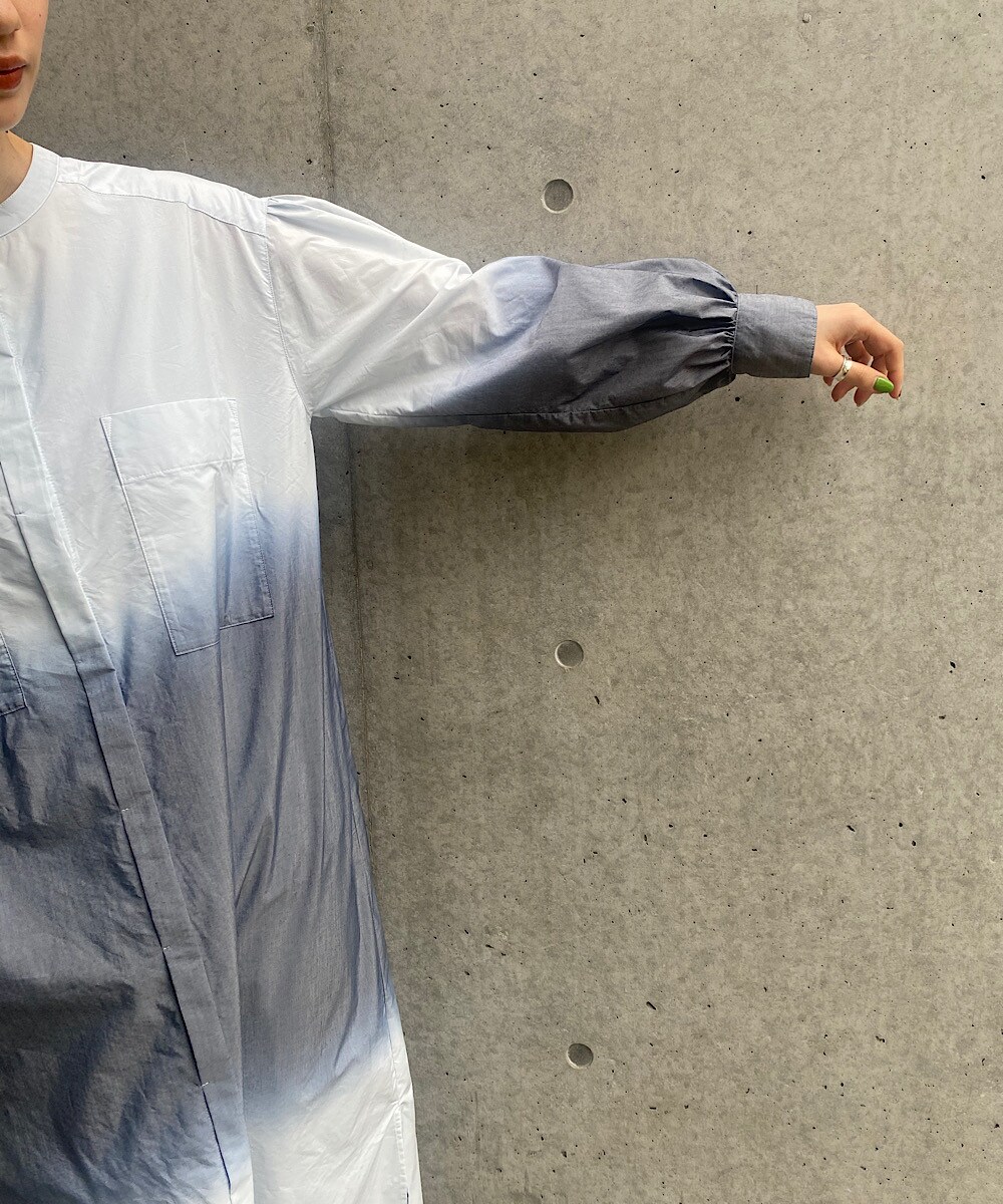 グラデーション染め　ロングシャツワンピース[ダブルネームライン]