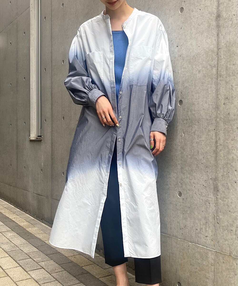 グラデーション染め　ロングシャツワンピース[ダブルネームライン]