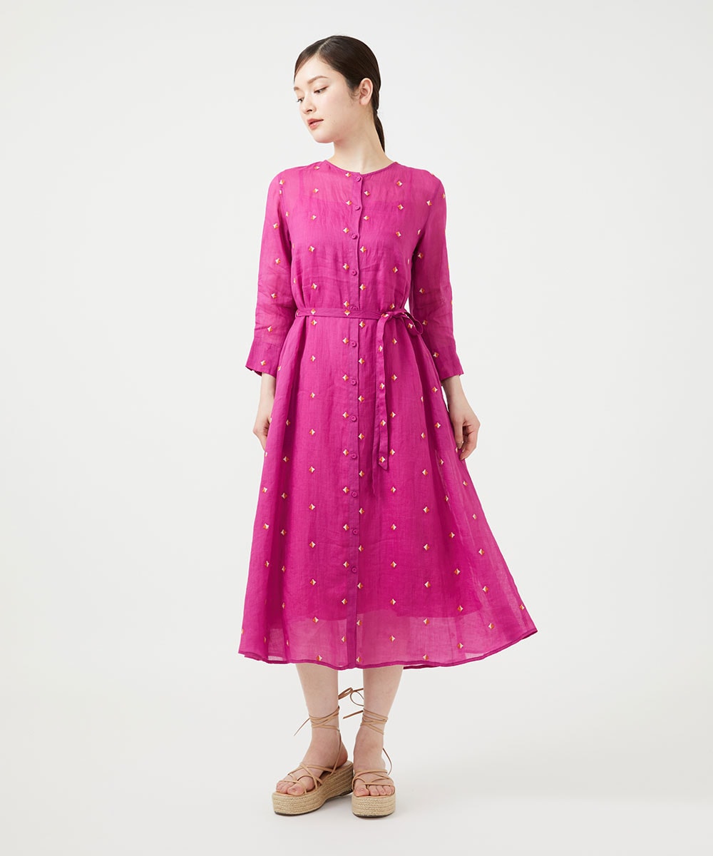 ダイヤ刺繍リネンドレス