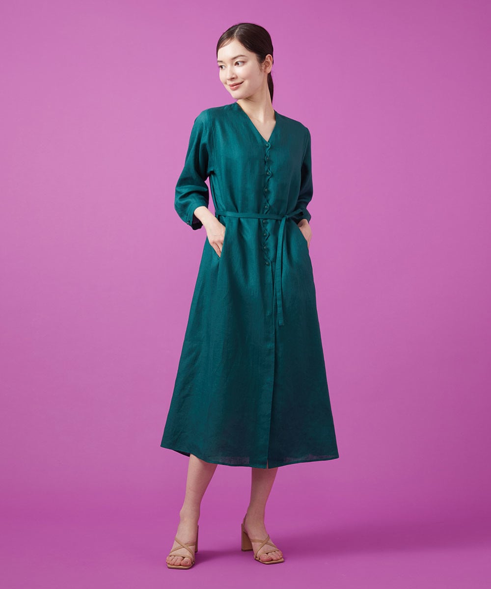 Wave design linen dress