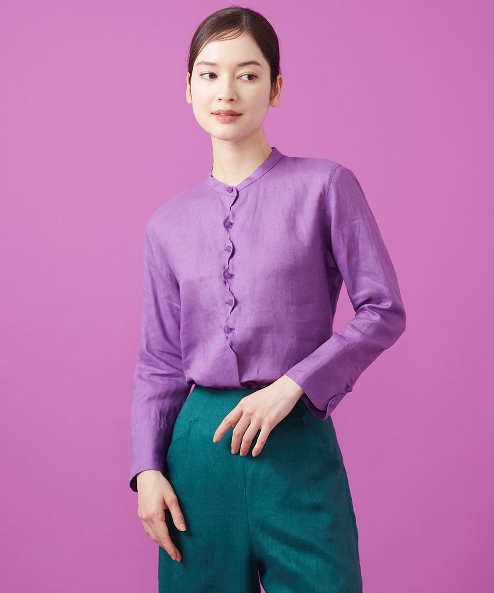 Wave design linen blouse