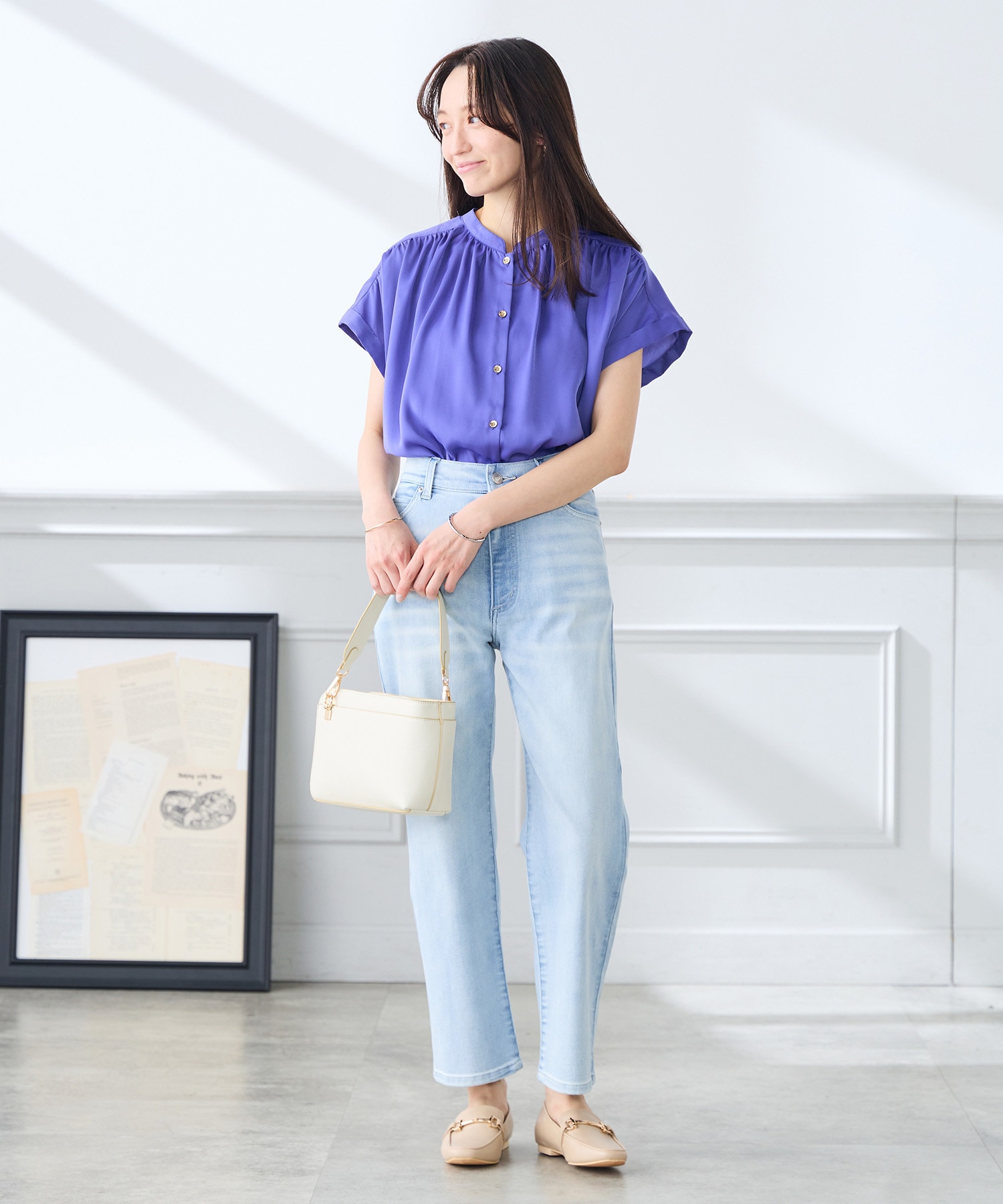 サマーストレッチデニムストレートパンツ