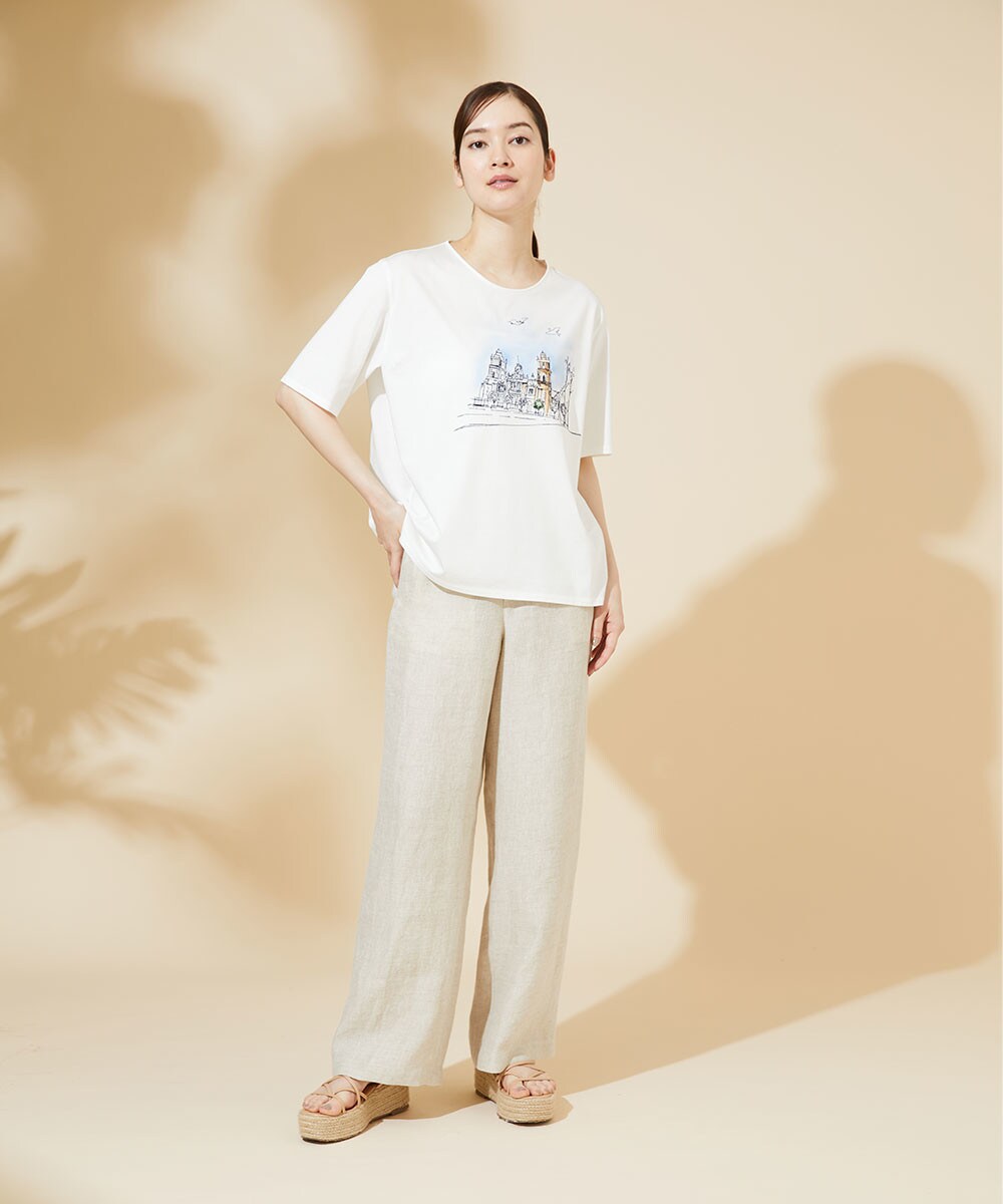 Townscape embroidery & print T-shirt