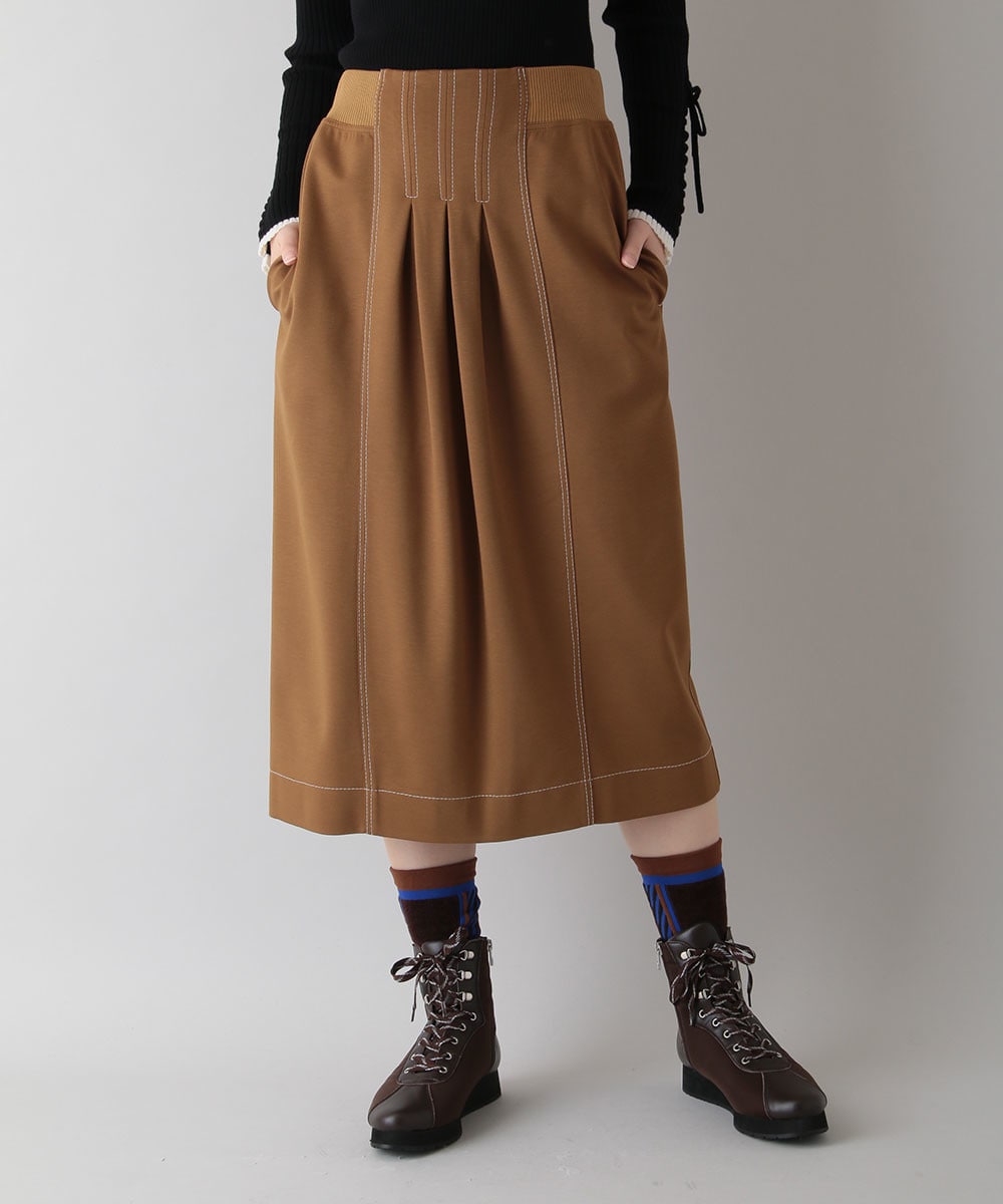 【洗濯機で洗える/日本製】ステッチディテールジャージースカート