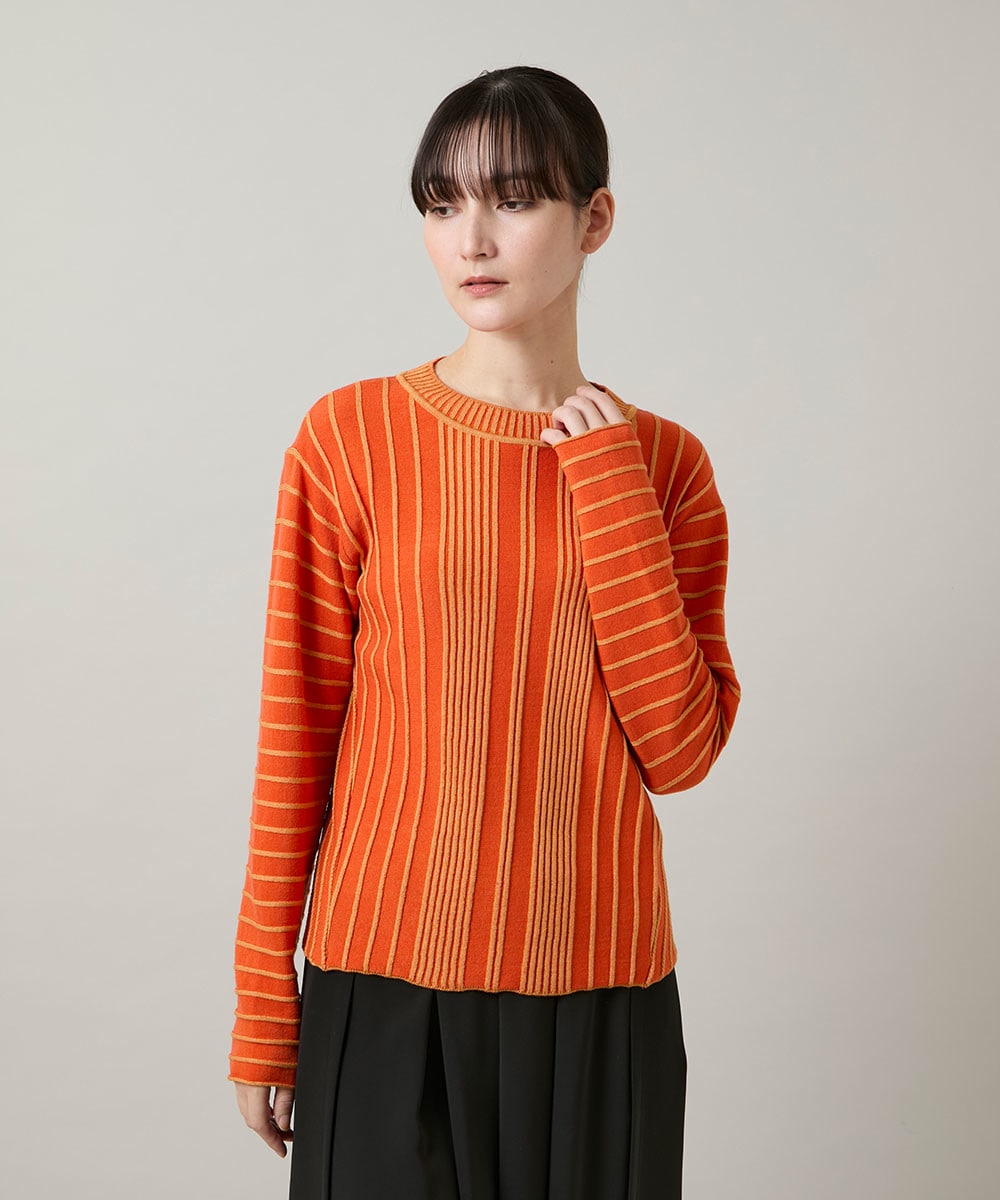 立体ストライプニットプルオーバー/日本製