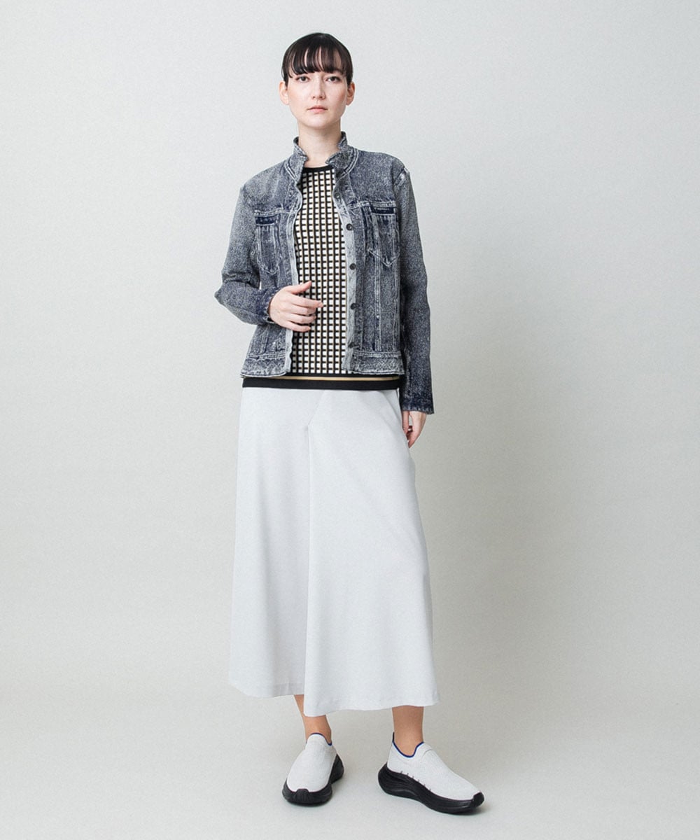 立体ストレッチデニムスタンドカラージャケット/日本製/洗える