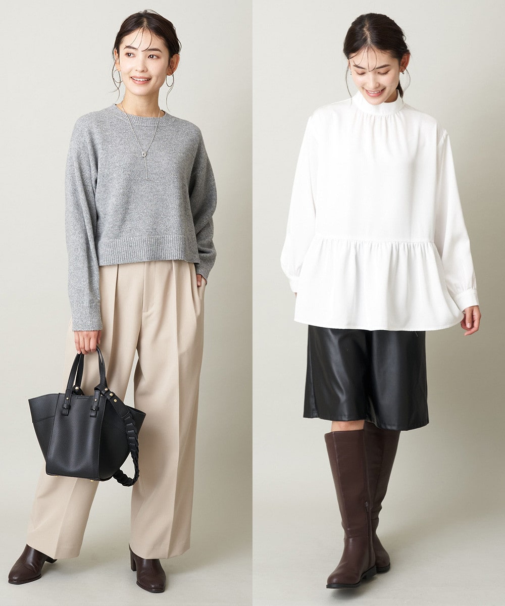 【2SET】グロッシーニット+ペプラムブラウス