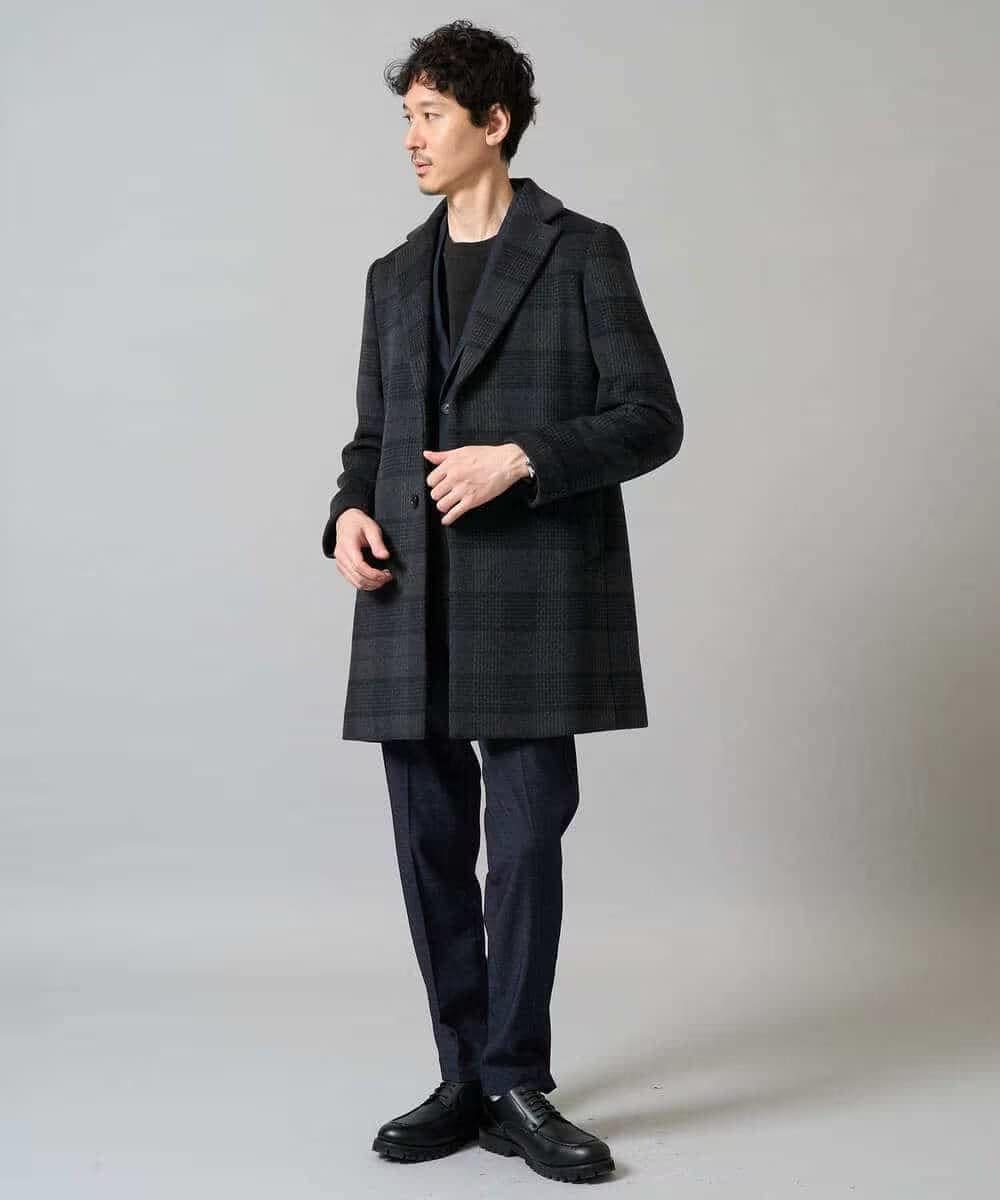 ウールライトビーバーチェックチェスターコート