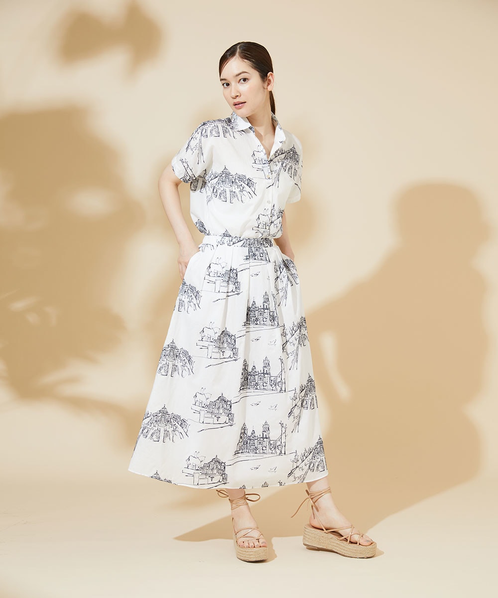 Townscape embroidery skirt