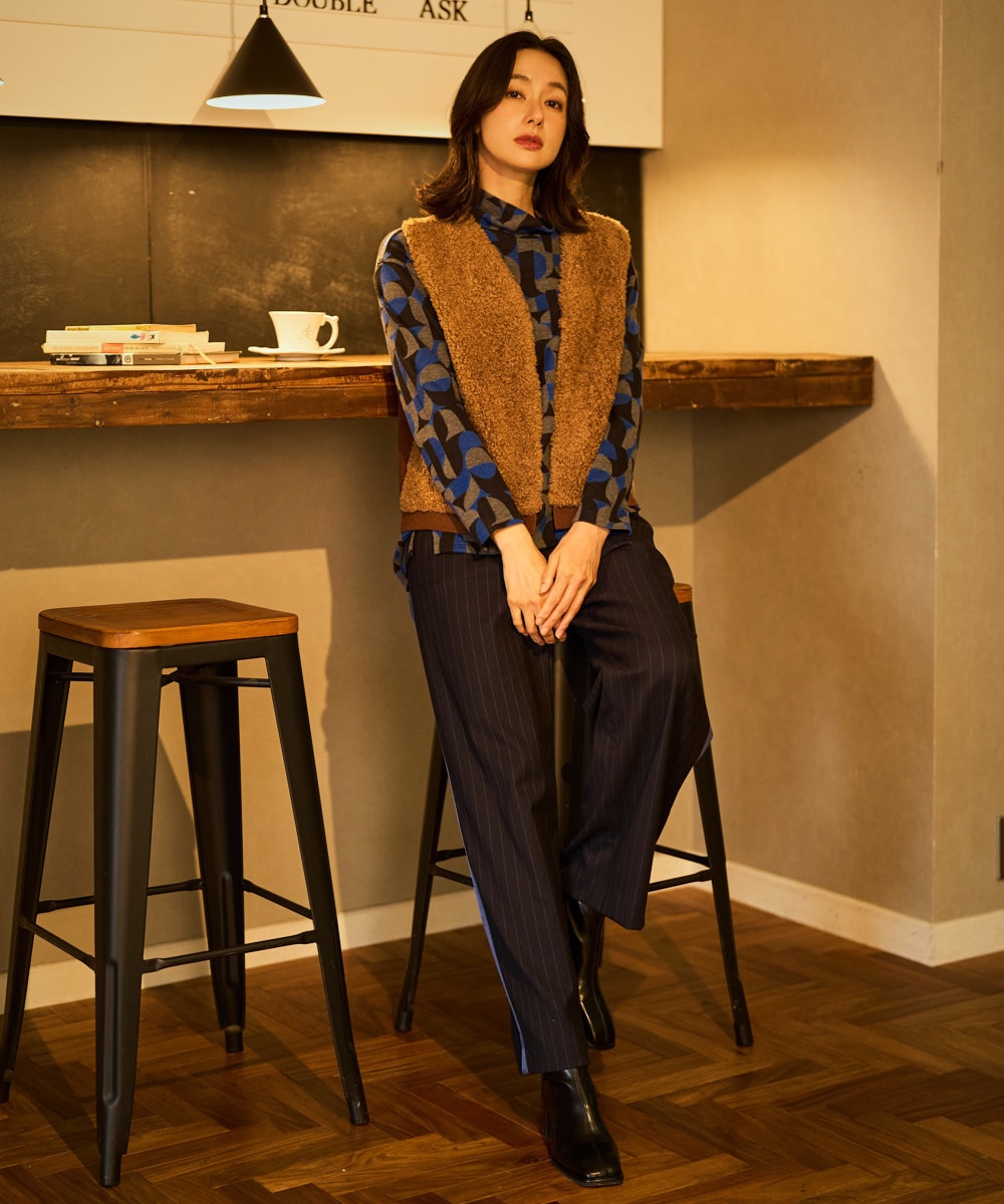 サイドラインウールストライプワイドパンツ