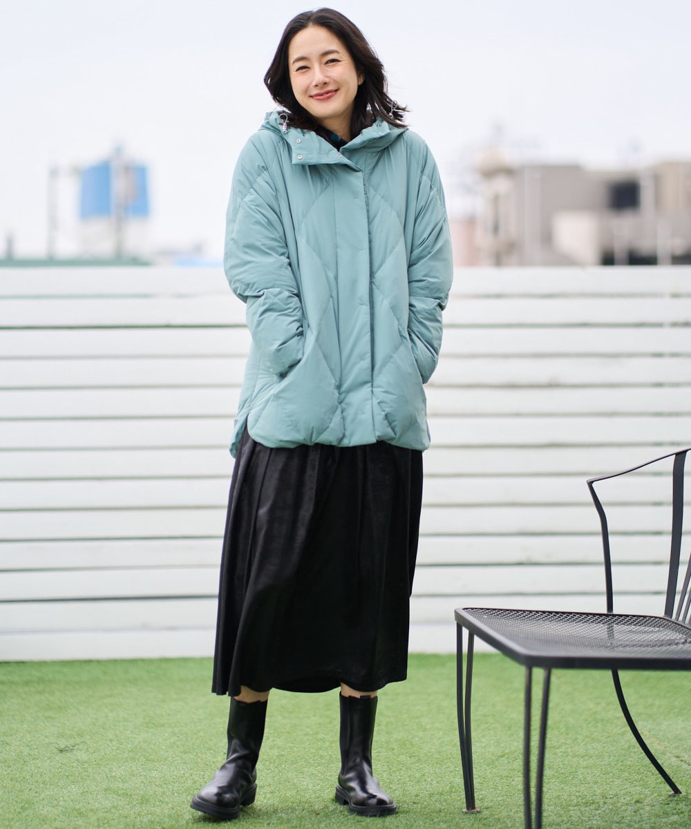 マットストレッチタフタダウンジャケットのコーディネート