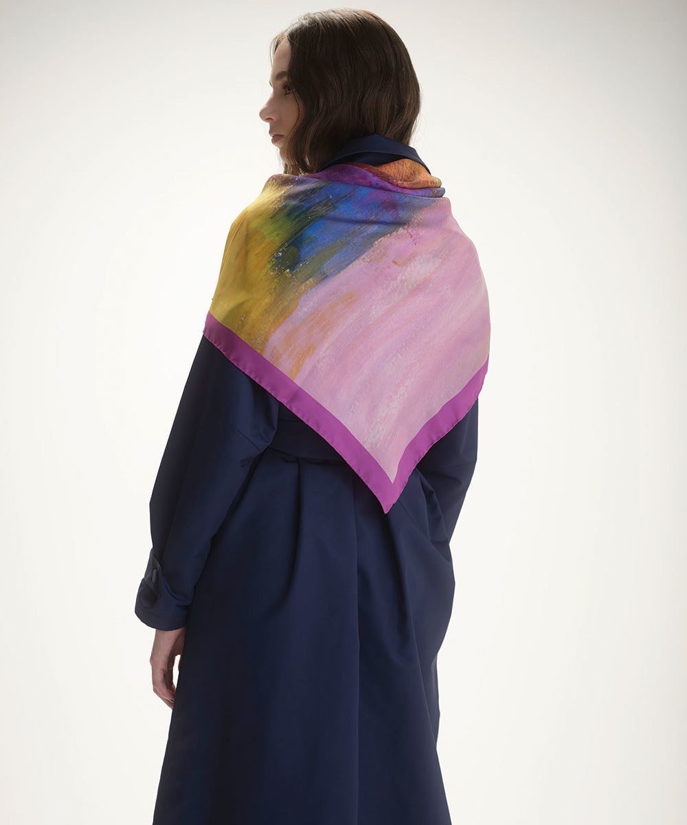 Long coat × silk scarf