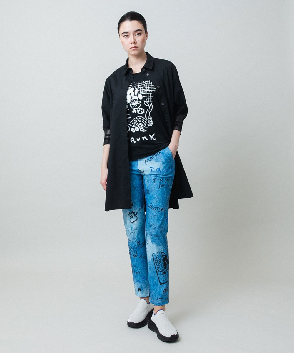 デニム風アートプリントレギンスパンツ/日本製/洗える