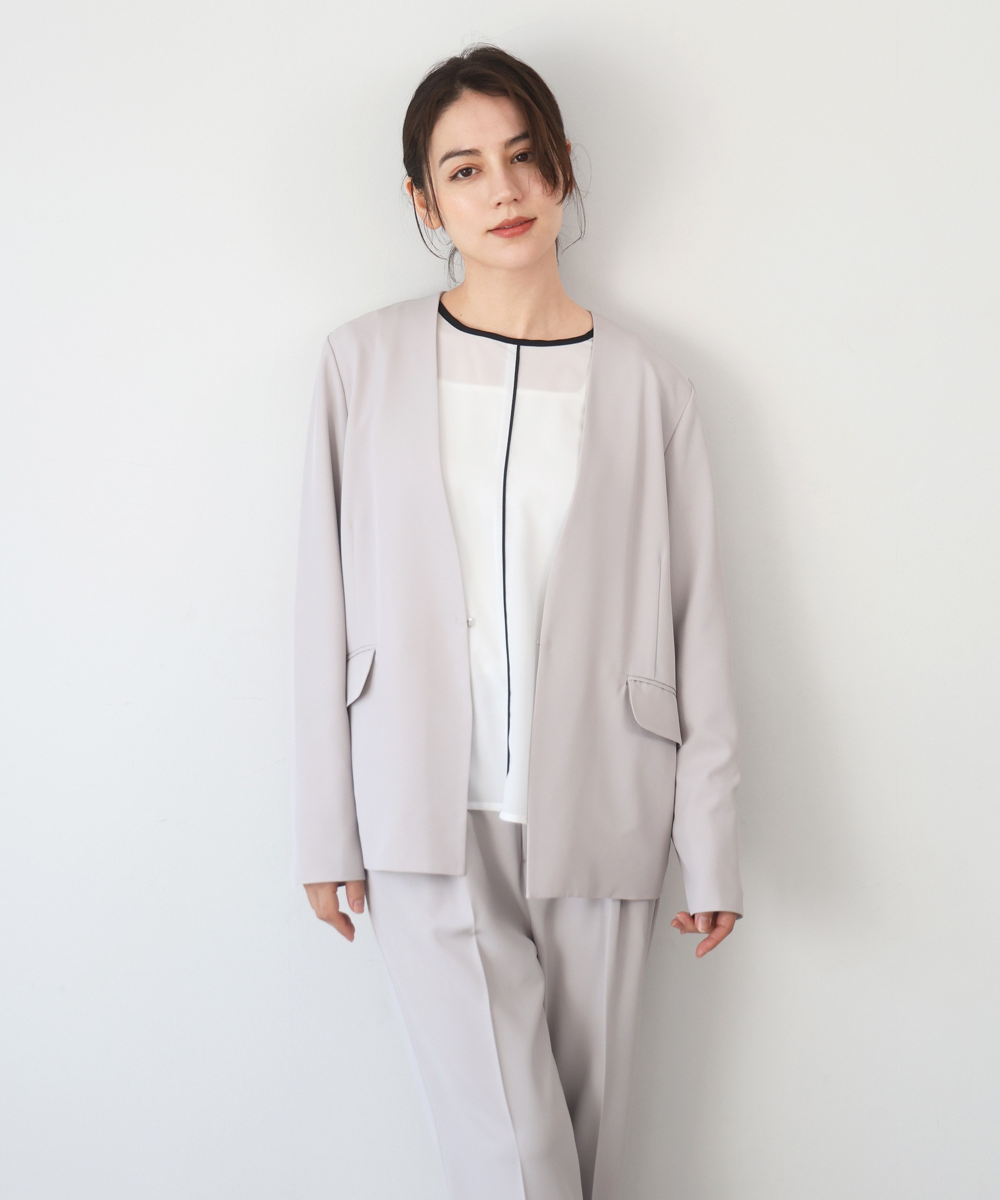 【セットアップ対応】【洗える】フルダルノーカラージャケット