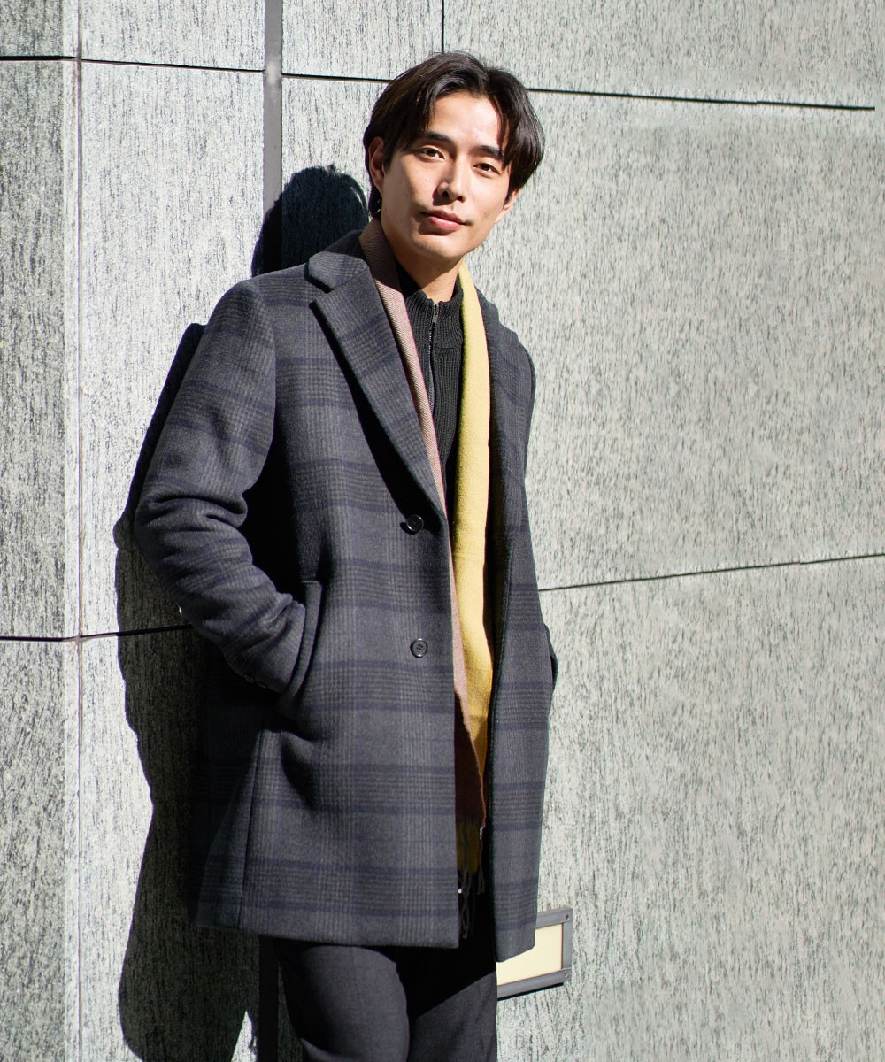 ウールライトビーバーチェックチェスターコート