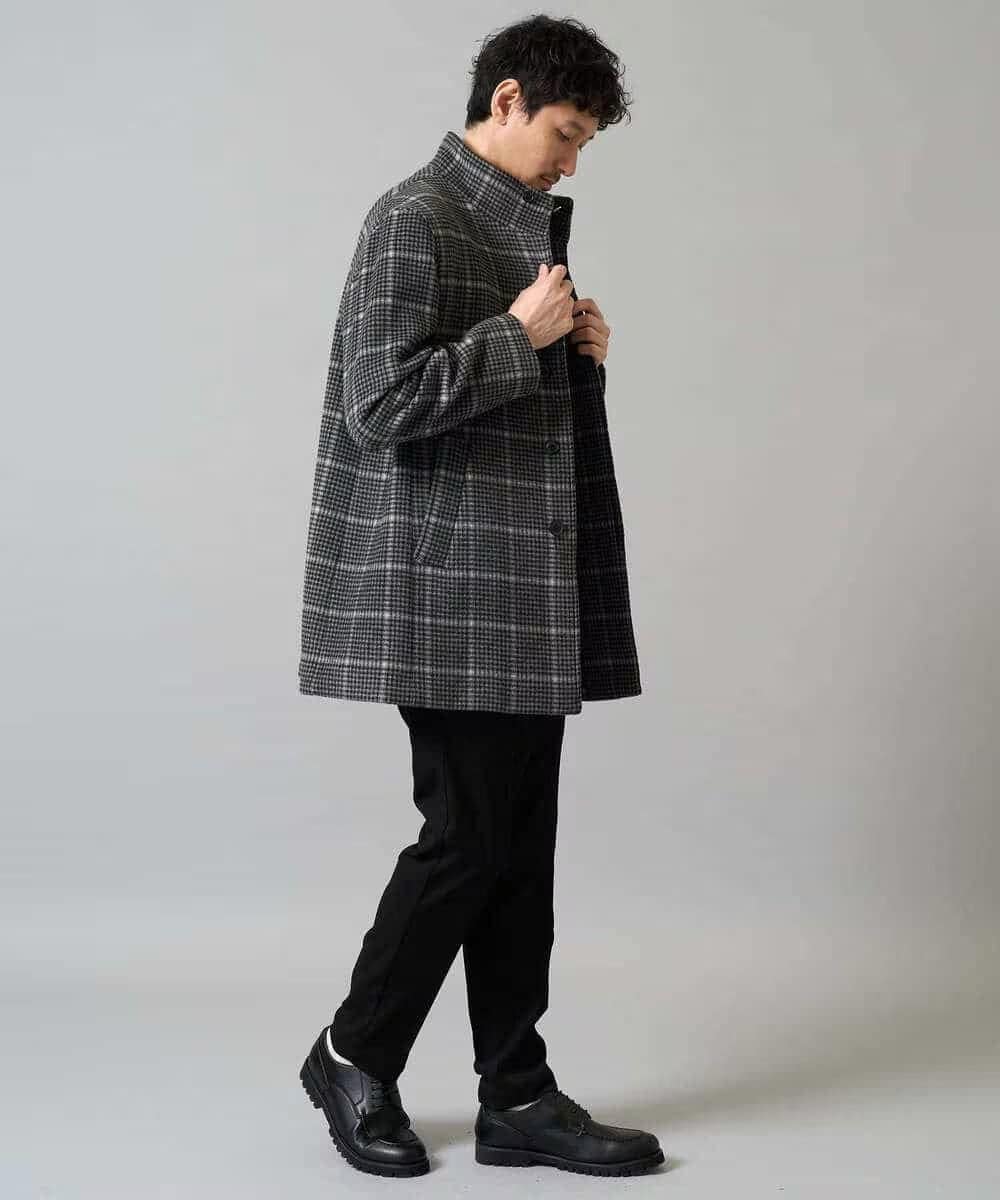 ウールライトビーバーチェックスタンドカラージャケット