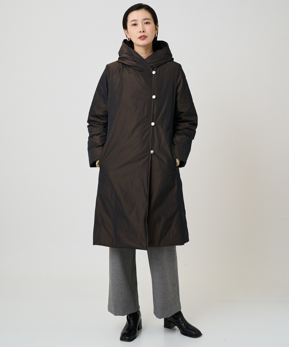 ステッチレスシャンブレーロングダウンコートのコーディネート