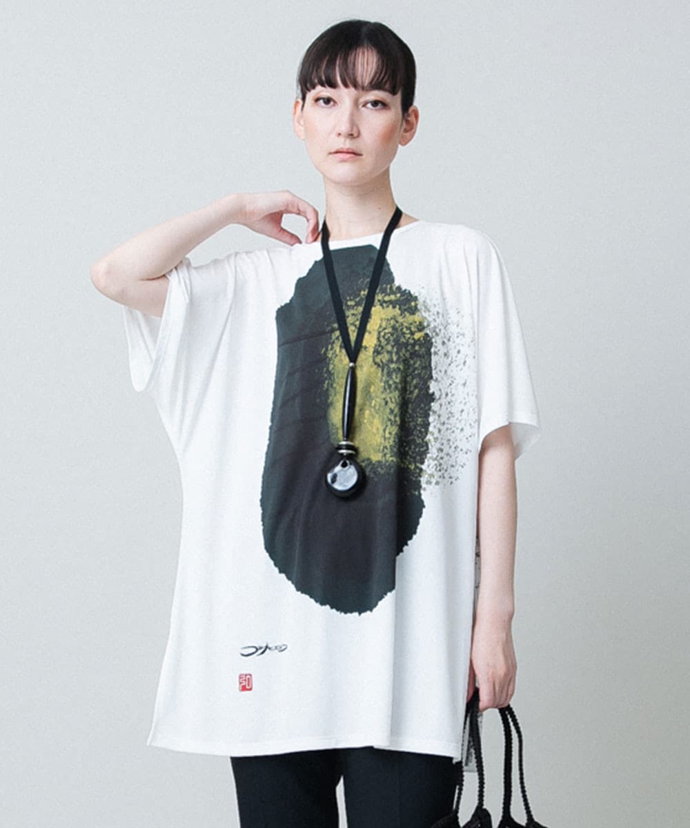 墨絵プリントチュニックTシャツ /日本製/洗える