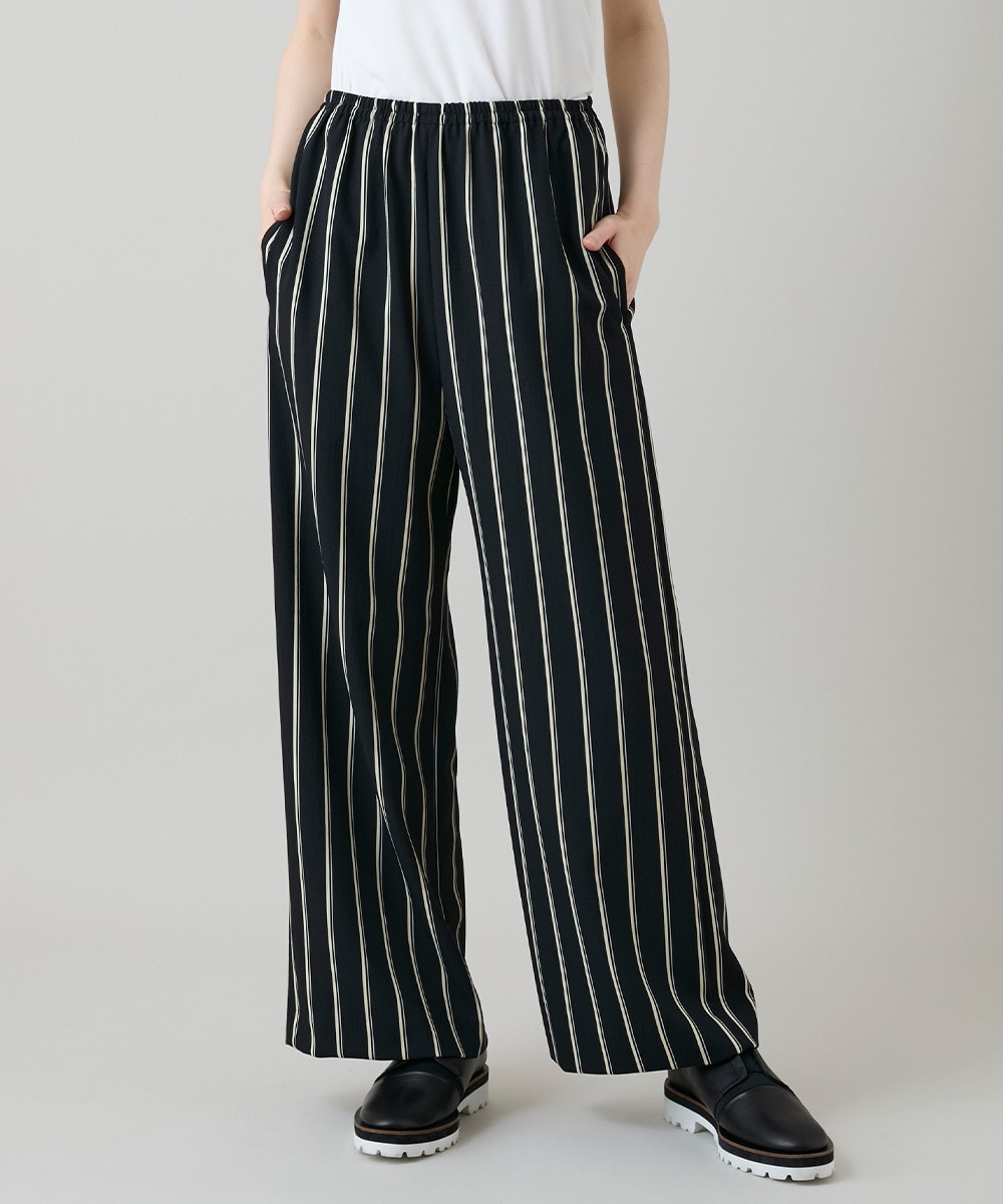 ストライプワイドイージーパンツ /日本製/洗える
