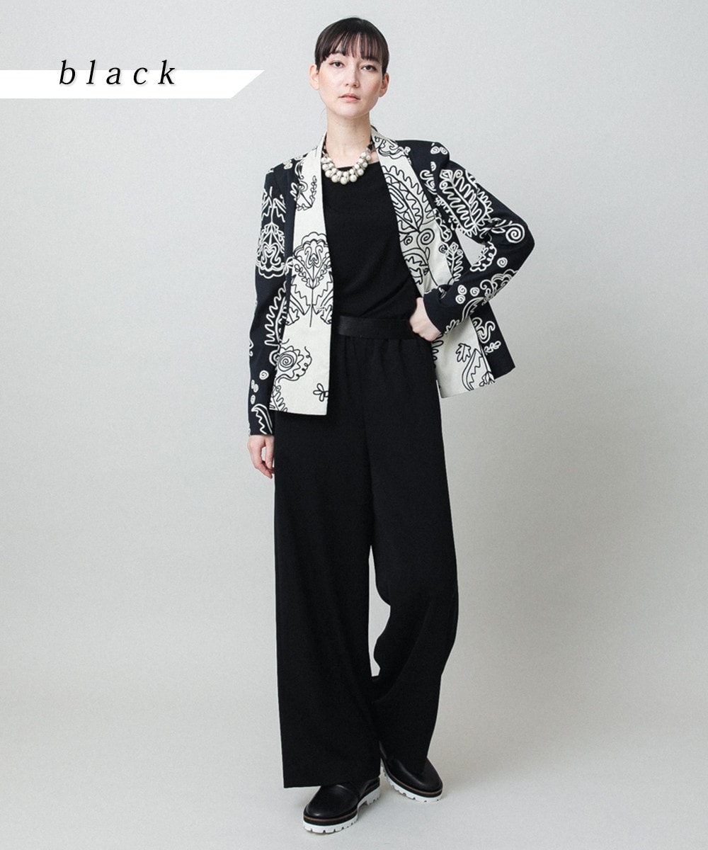 シャイニーウエストストレッチワイドパンツ /日本製/洗える