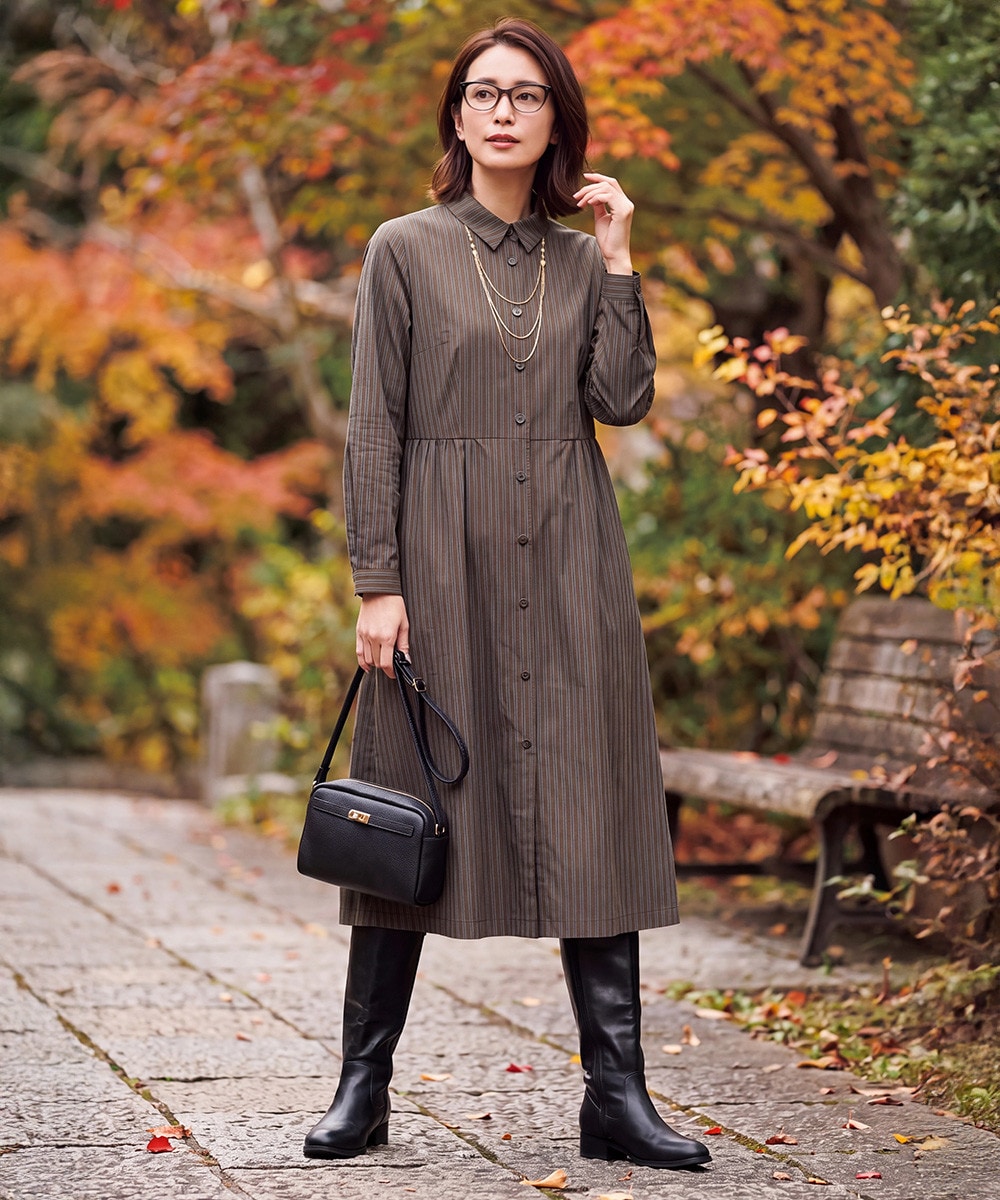 紅葉シャツワンピコーデ