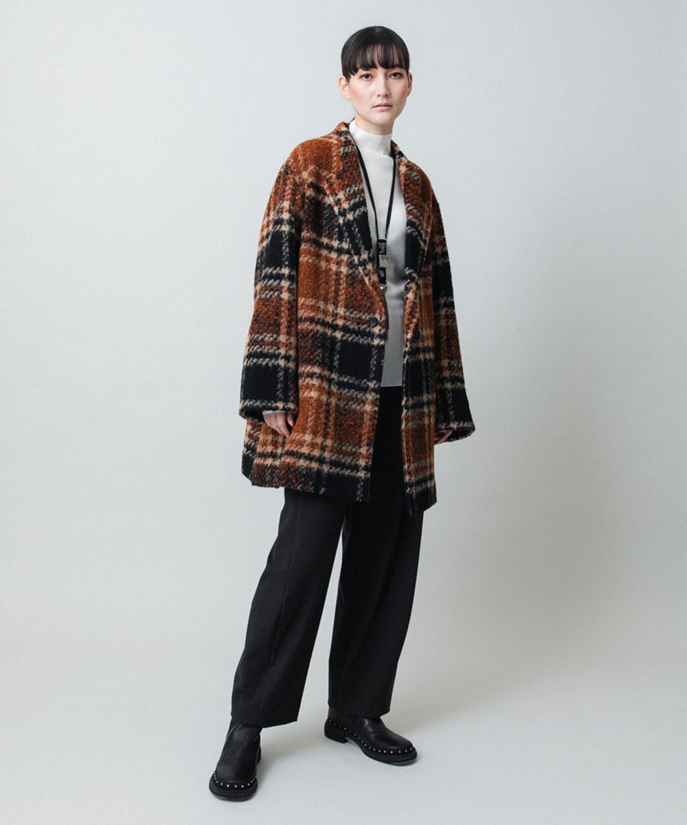 シャギーチェックテーラードコート