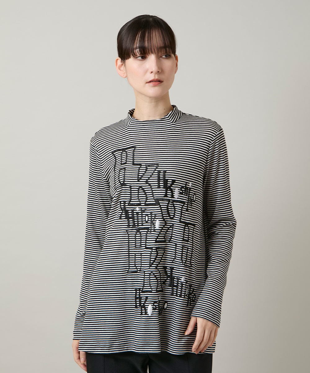 刺繍ロゴモックネックチュニック/日本製/洗える