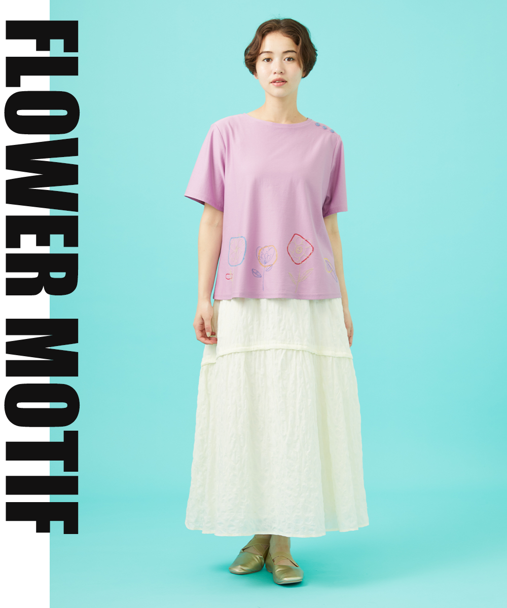 Escala floral フラワー刺繍クラフトTシャツ