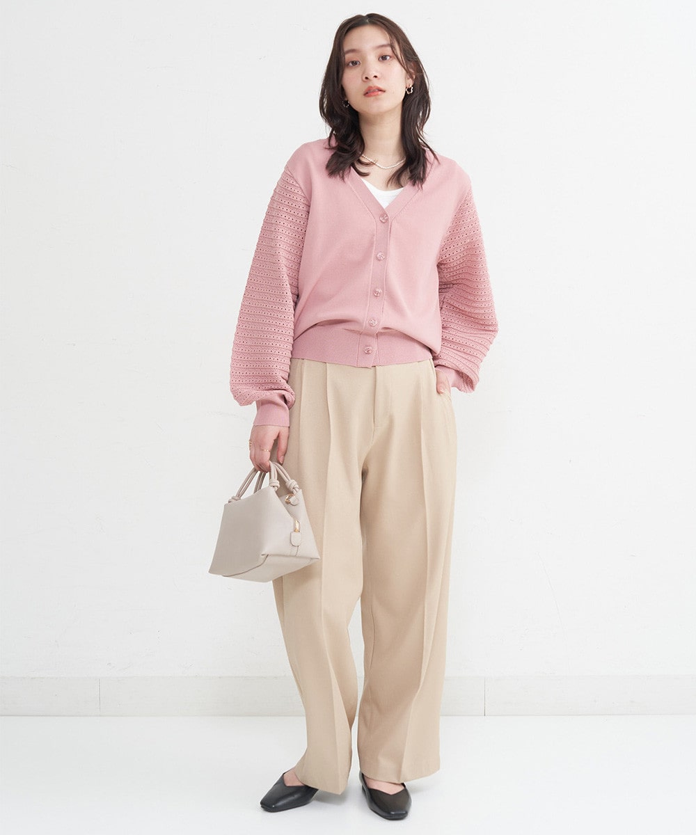 透かしスリーブVネックカーディガン