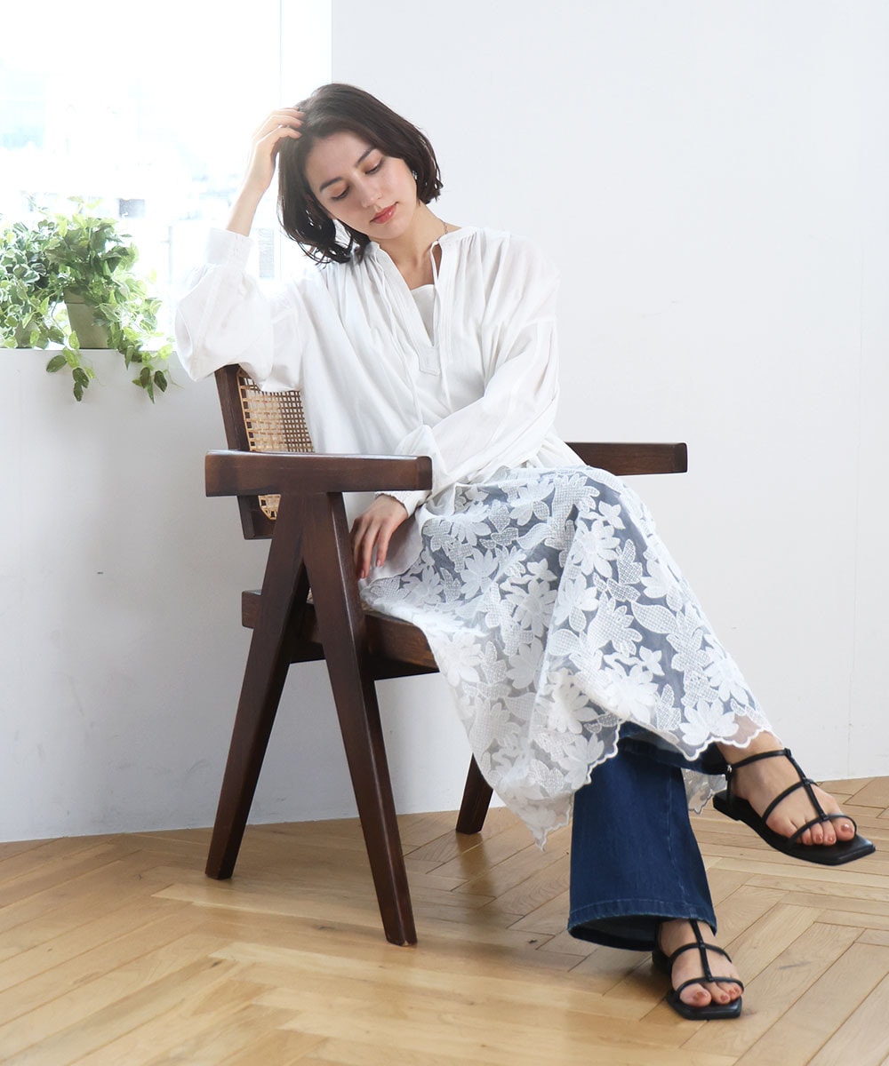 レース切り替えスモックワンピース