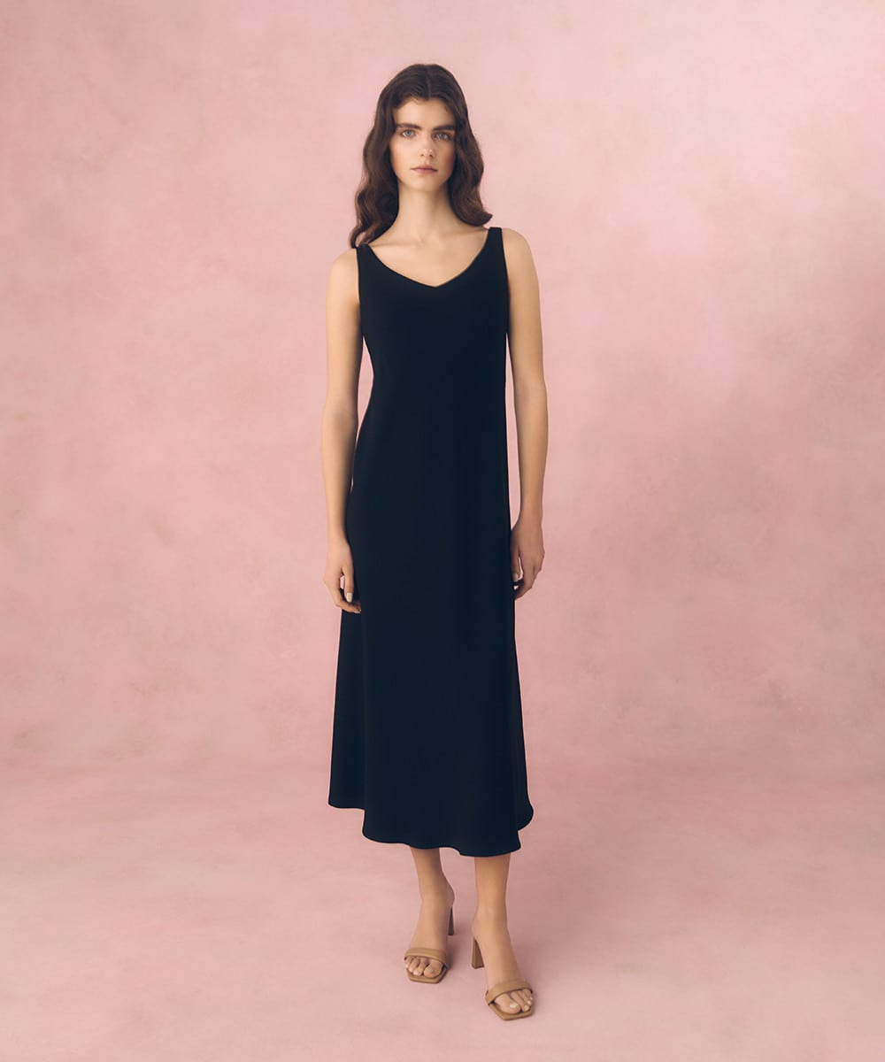 Back satin V neck dress
