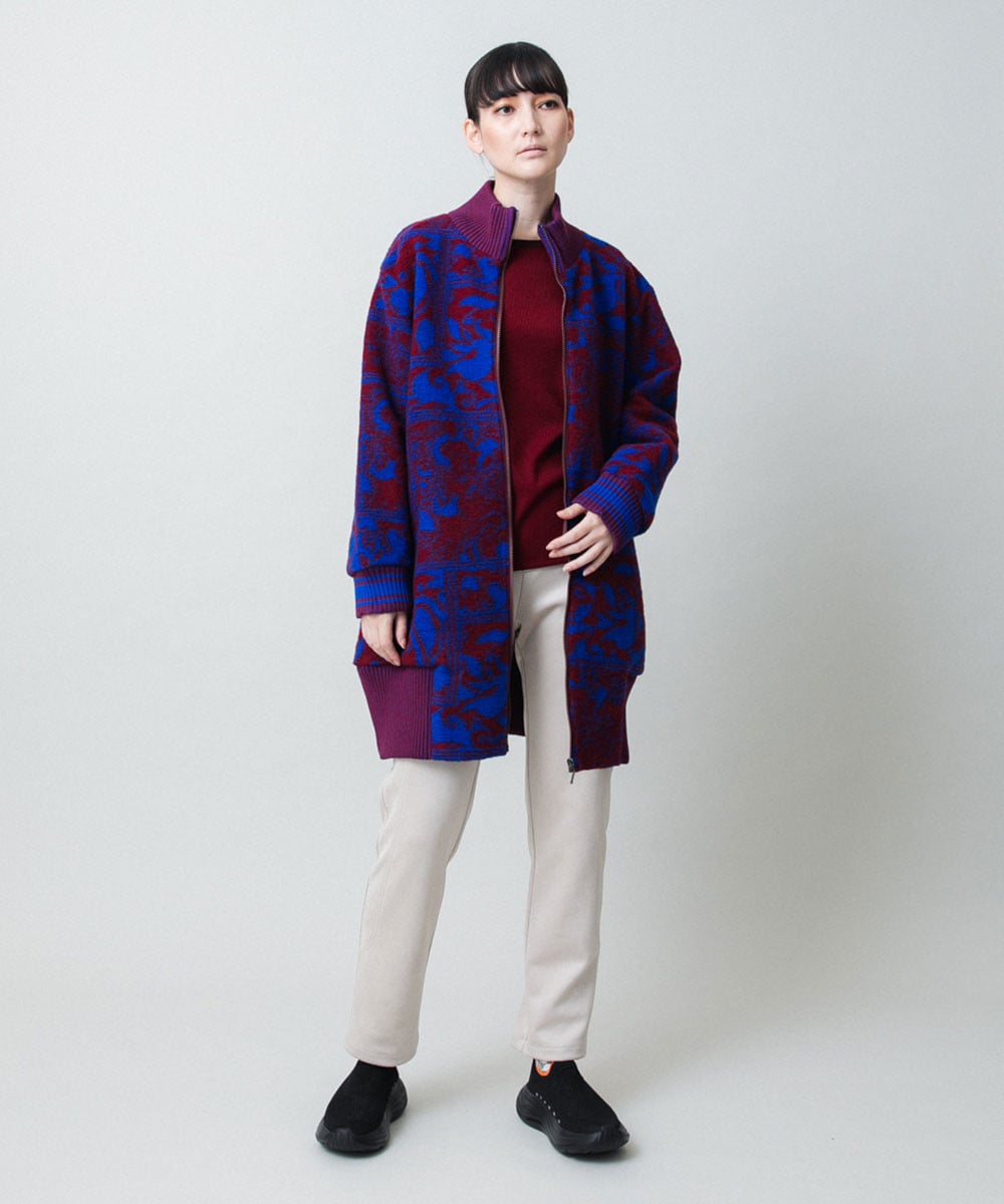 幾何ペイズリージャカードニットコート