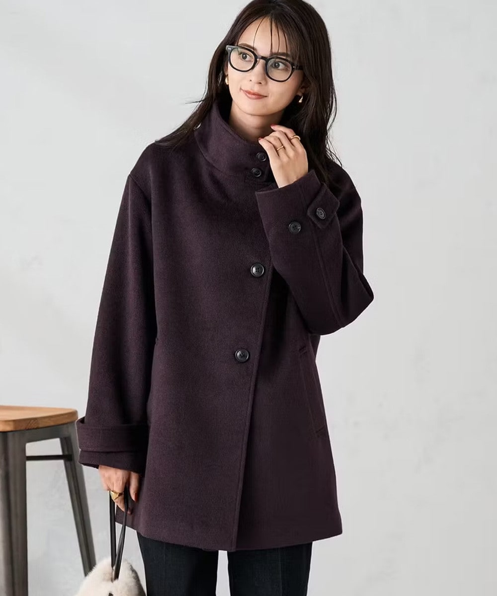 スタンドカラーミディコート