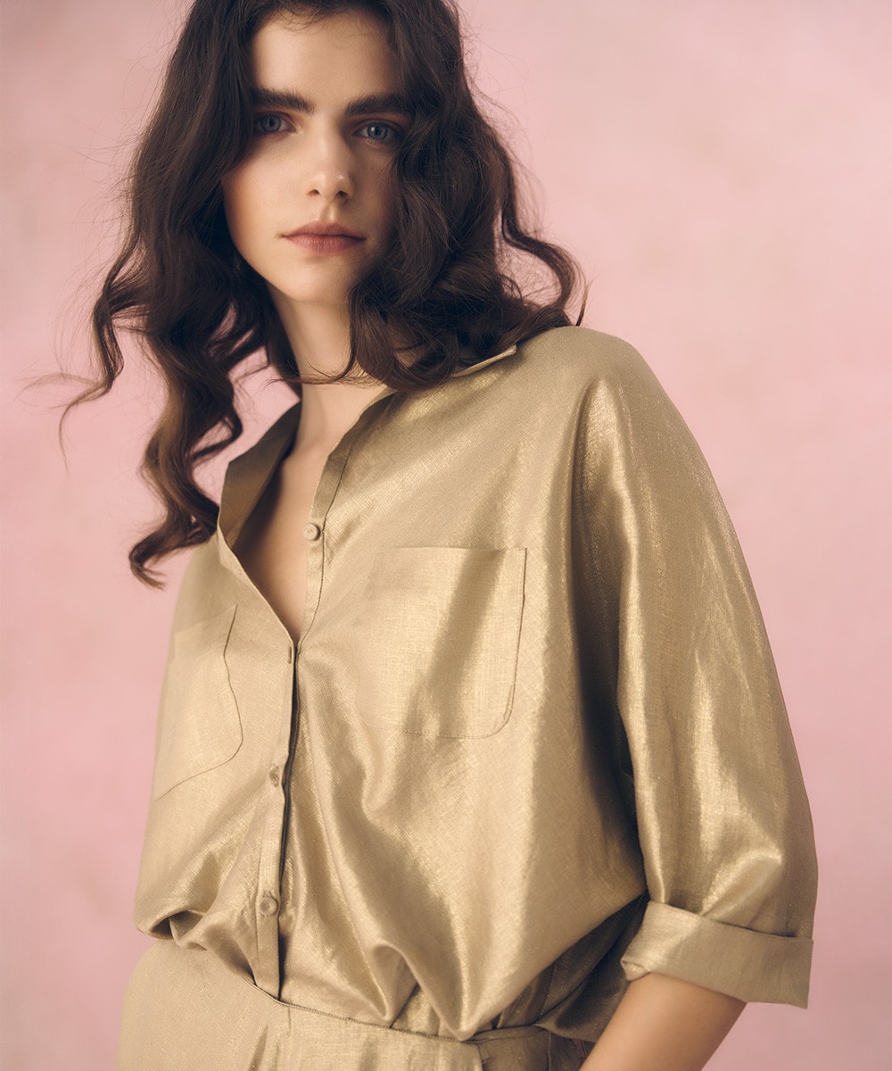 Metallic linen bamboo blouse & pants