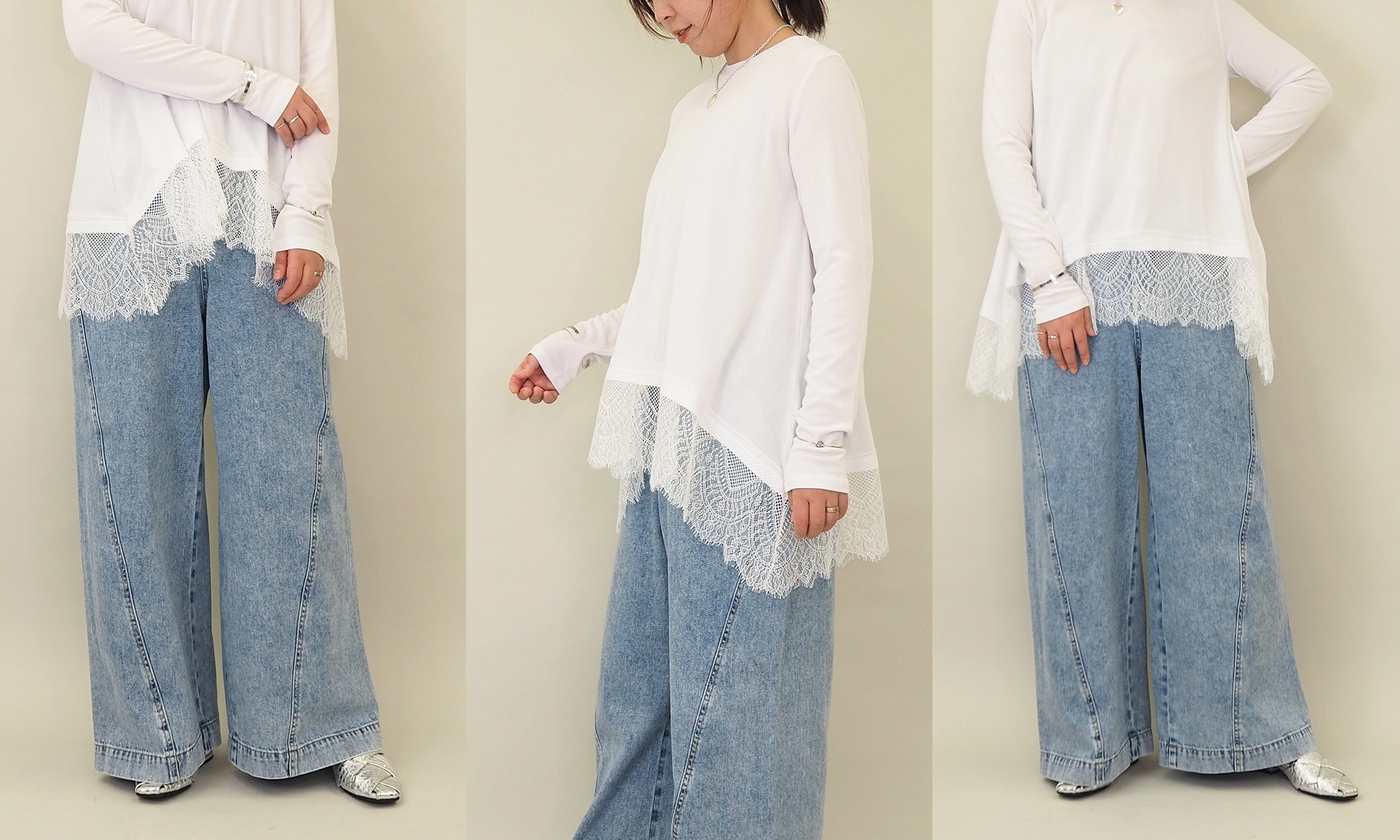 裾レースカットソー