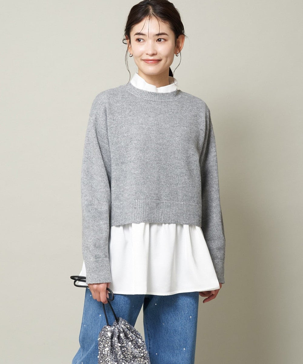 【2SET】グロッシーニット+ペプラムブラウス