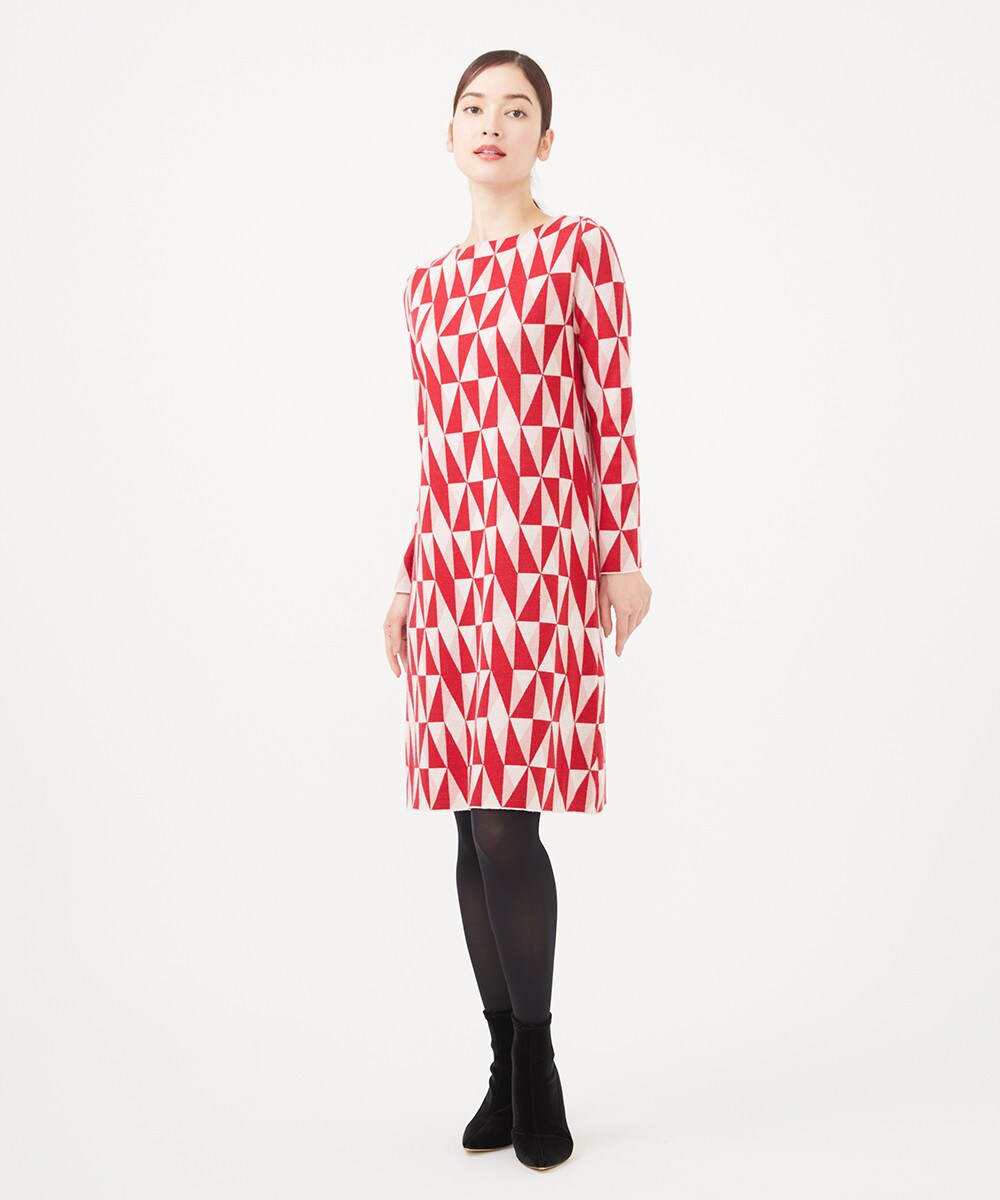 Triangle tile motif knit jacquard dress