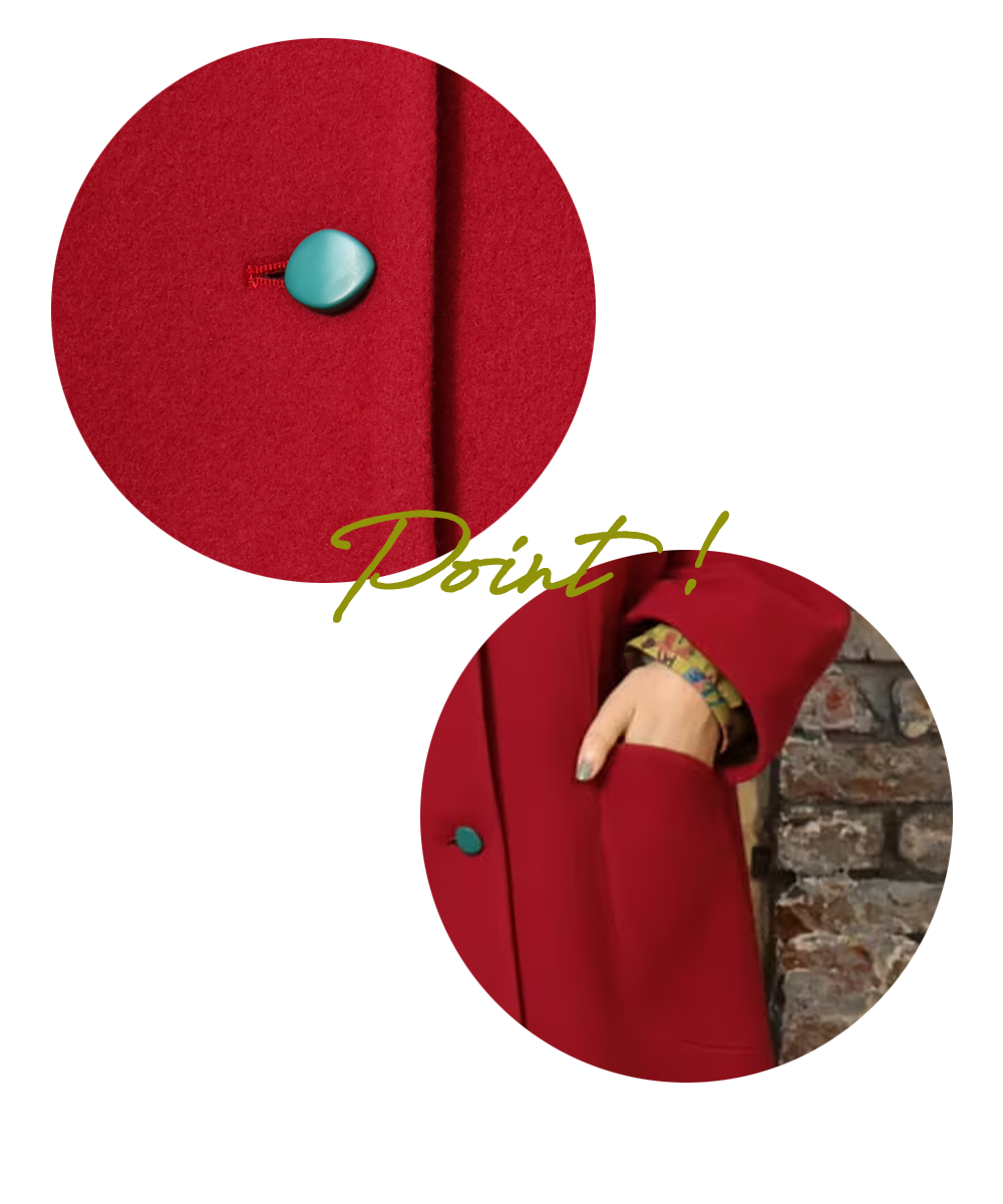 ボタンとフォルムがかわいい！ウール素材のレトロコート