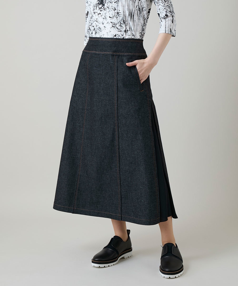 異素材ドッキングAラインスカート /洗える