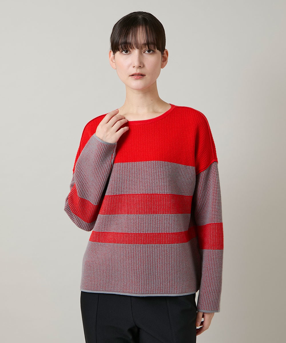 配色ボーダー柄ウールニット