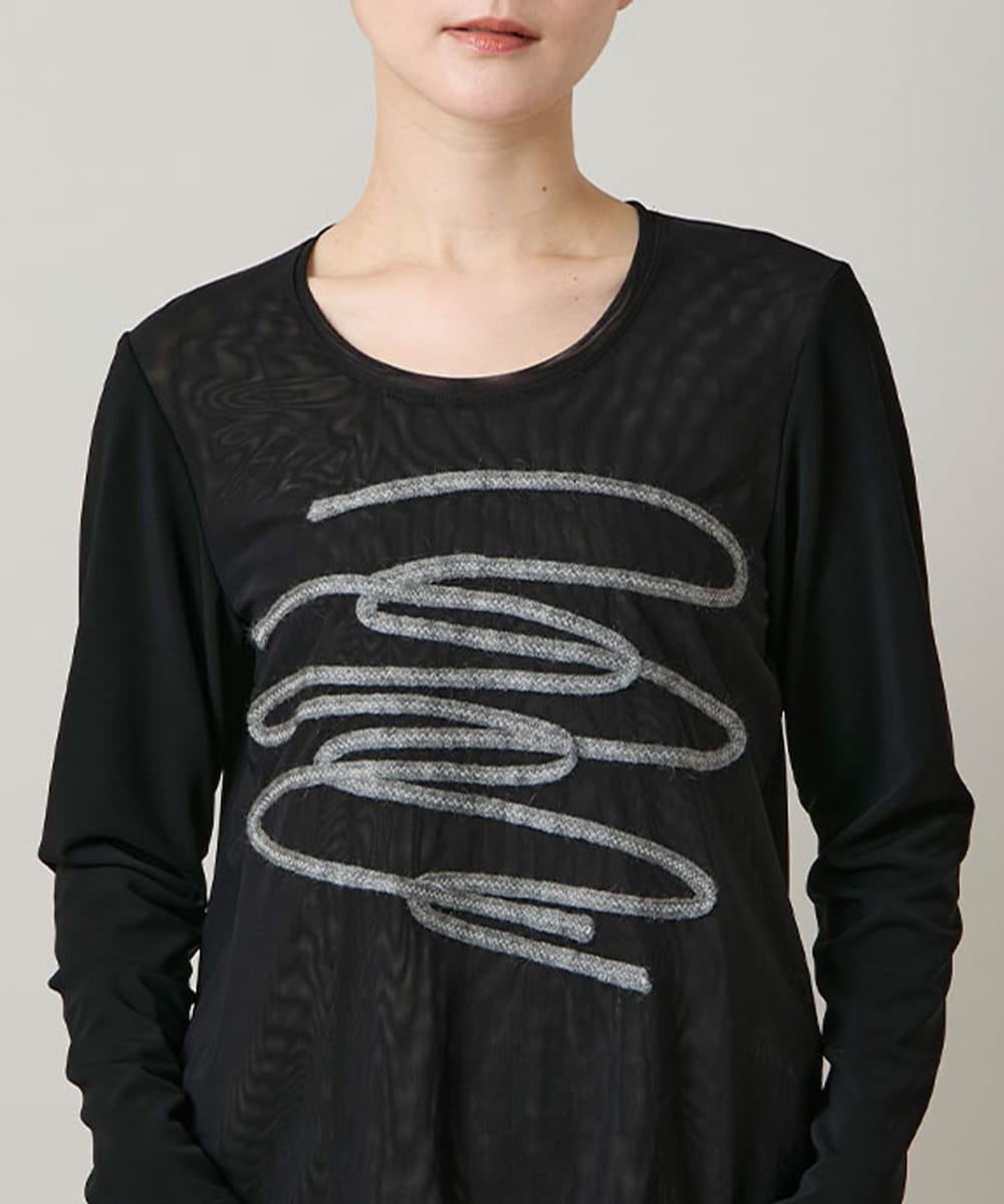 コード刺繍チュールレイヤーカットソー/日本製/洗える