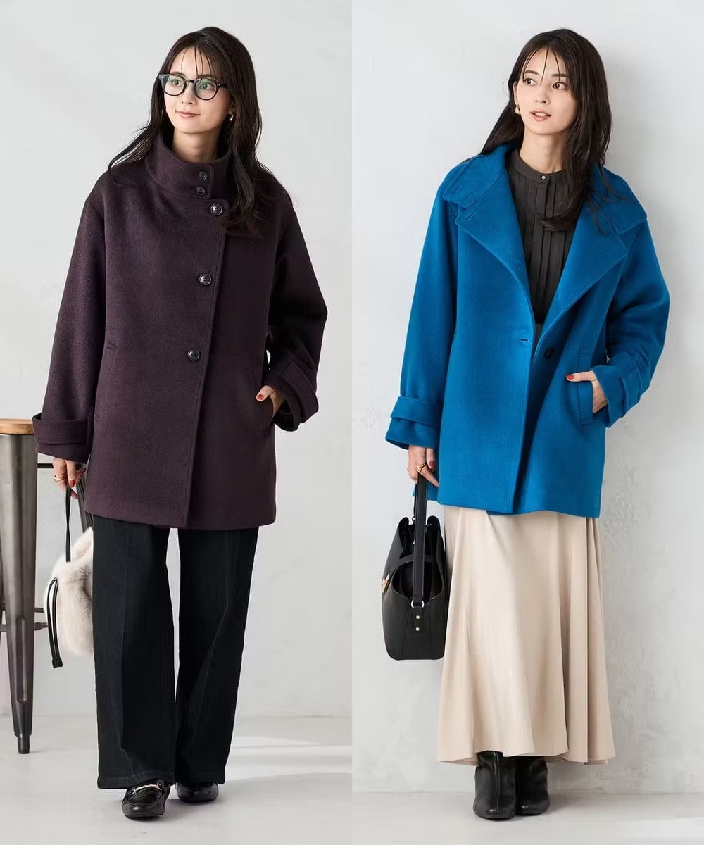 スタンドカラーミディコート