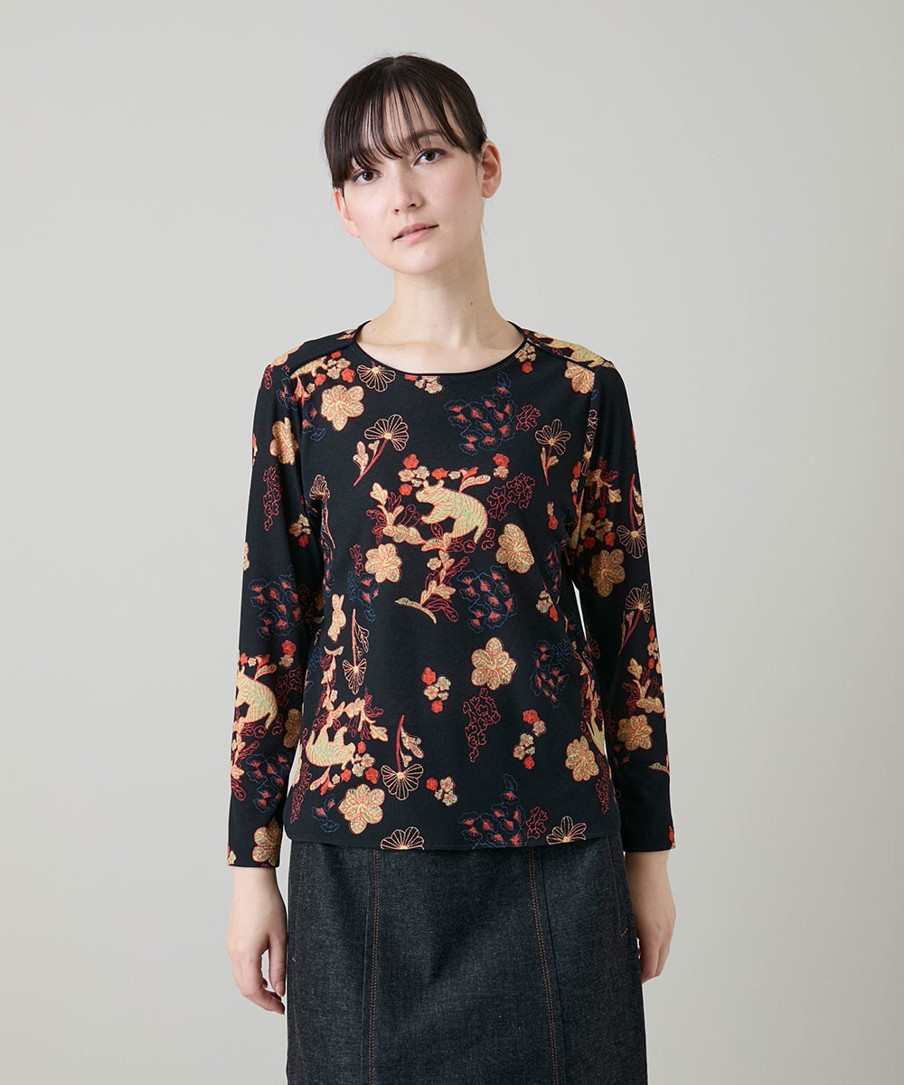 オリエンタルアニマルプリントカットソー/日本製/洗える